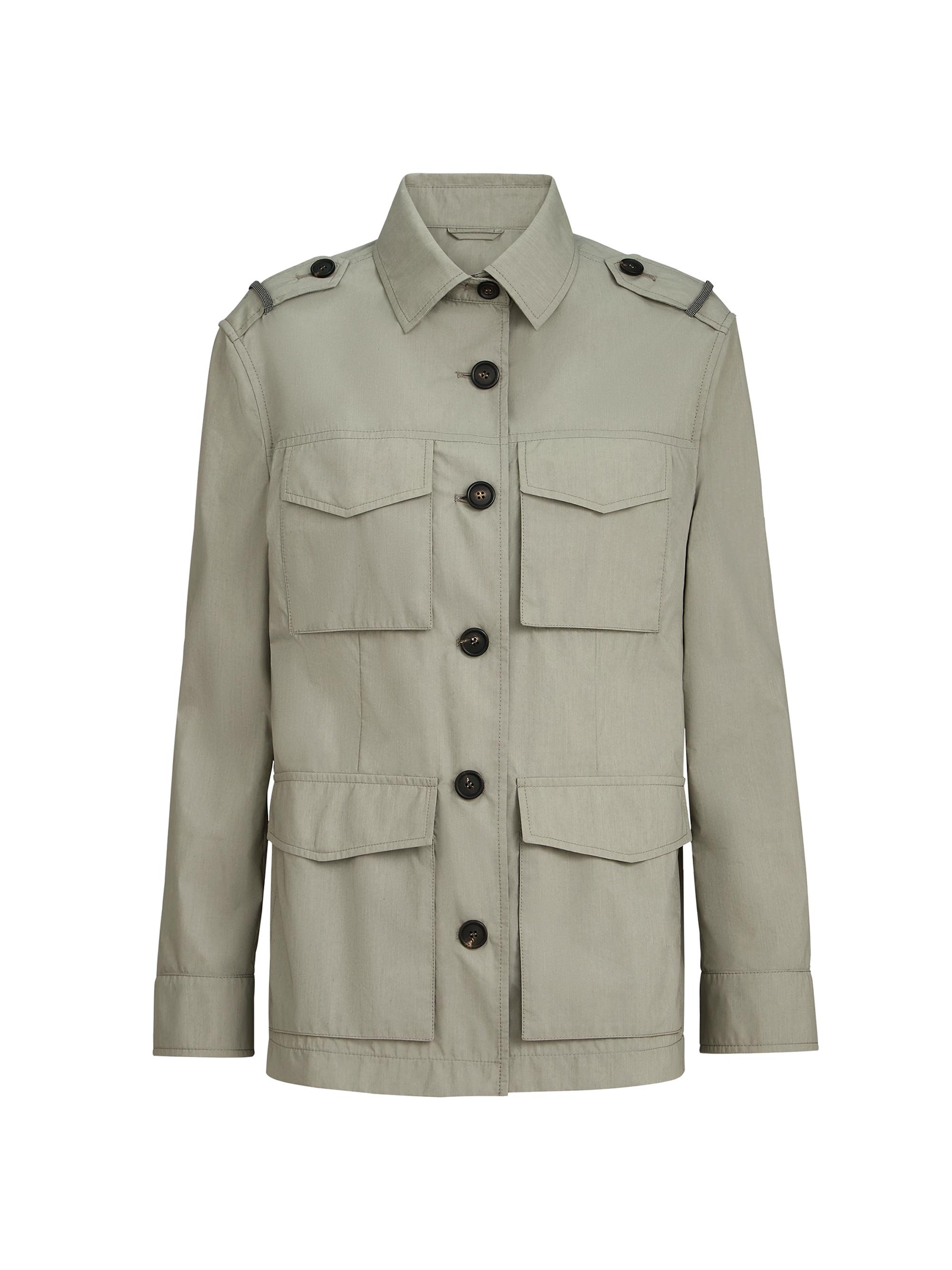 Brunello Cucinelli Women's Lightweight Techno Cotton Poplin Outerwear Jacket with Monili - Khaki