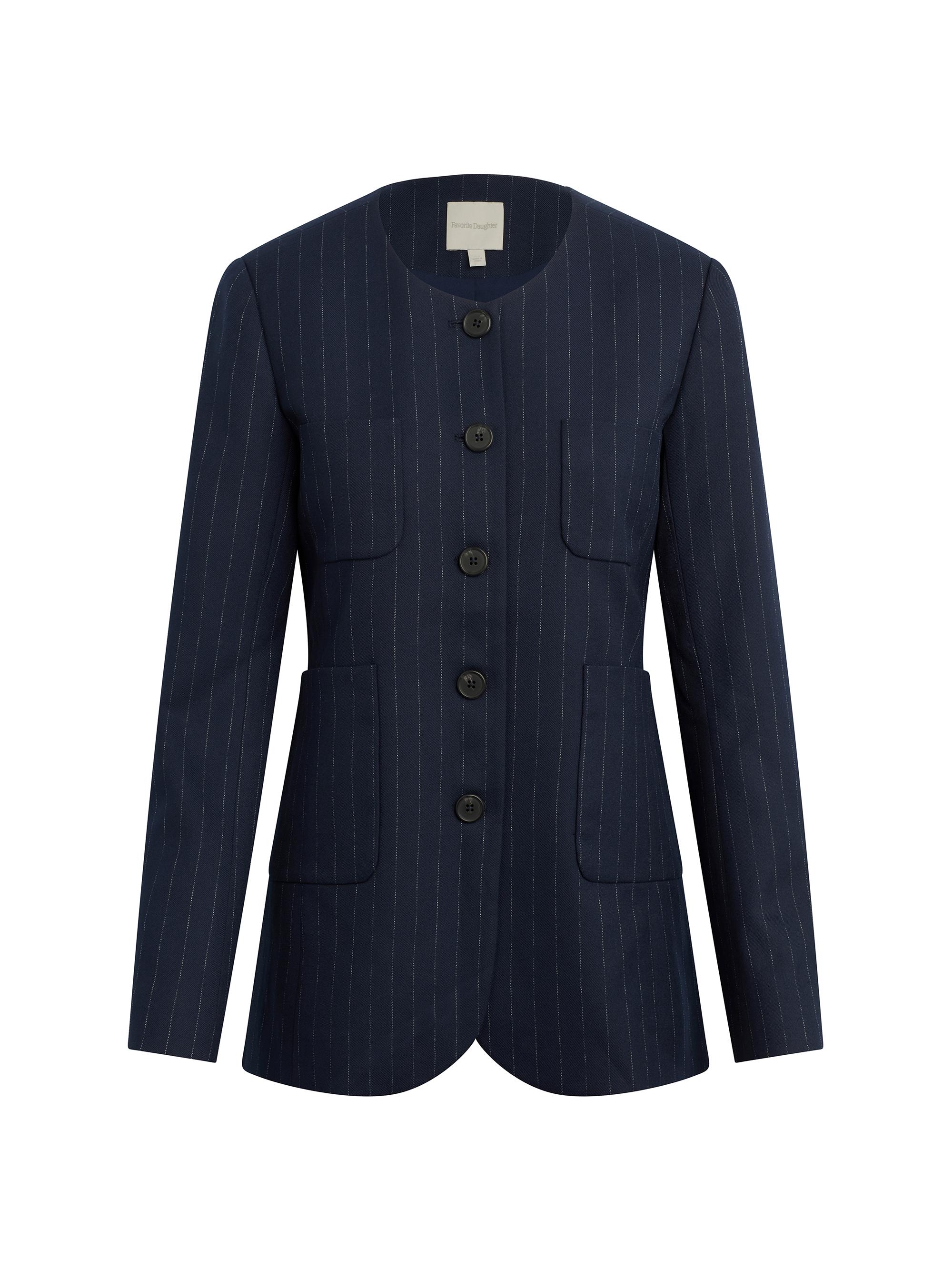Favorite Daughter Women's The Busy Woman Pinstriped Blazer - Navy Pinstripe