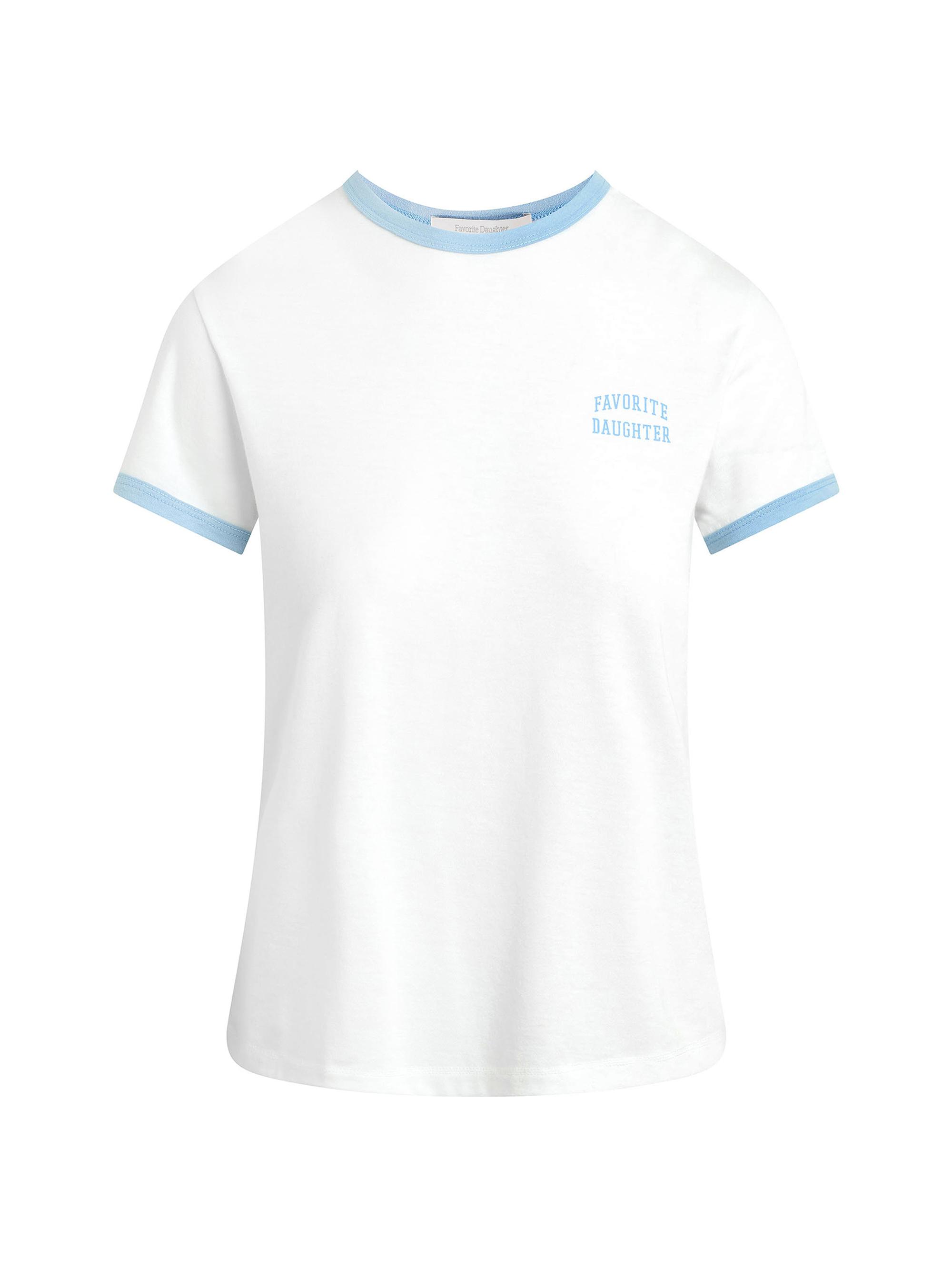 Favorite Daughter Women's The Collegiate Chest Logo Ringer T-Shirt - White Sea Blue | Thumbnail 6