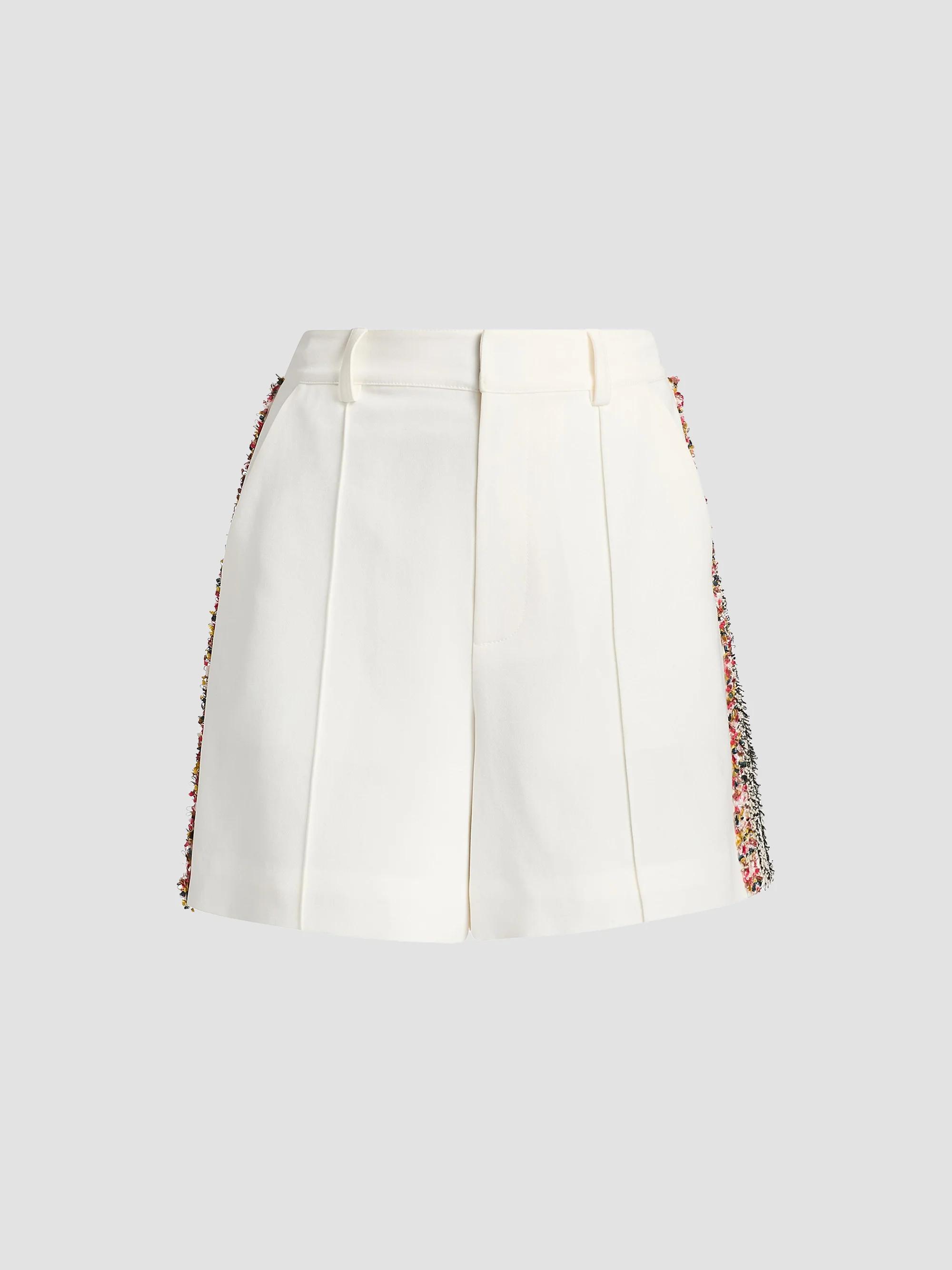 Women's Lynn Fringe Trim Shorts - Ivory Multi - Size 2