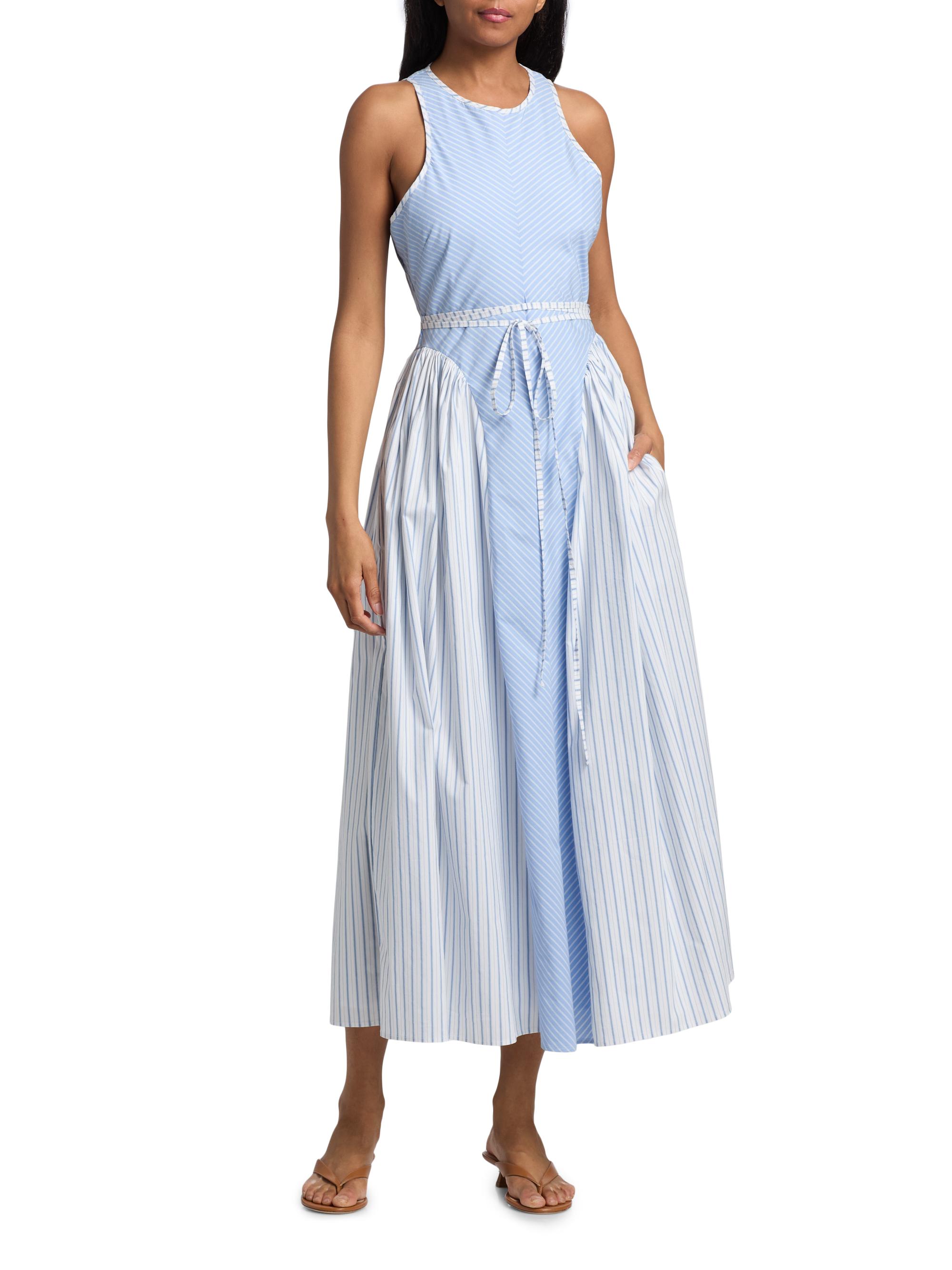 chinese dress ladies Sky Blue & White Stripe Button Front Dress - Midi Dresses