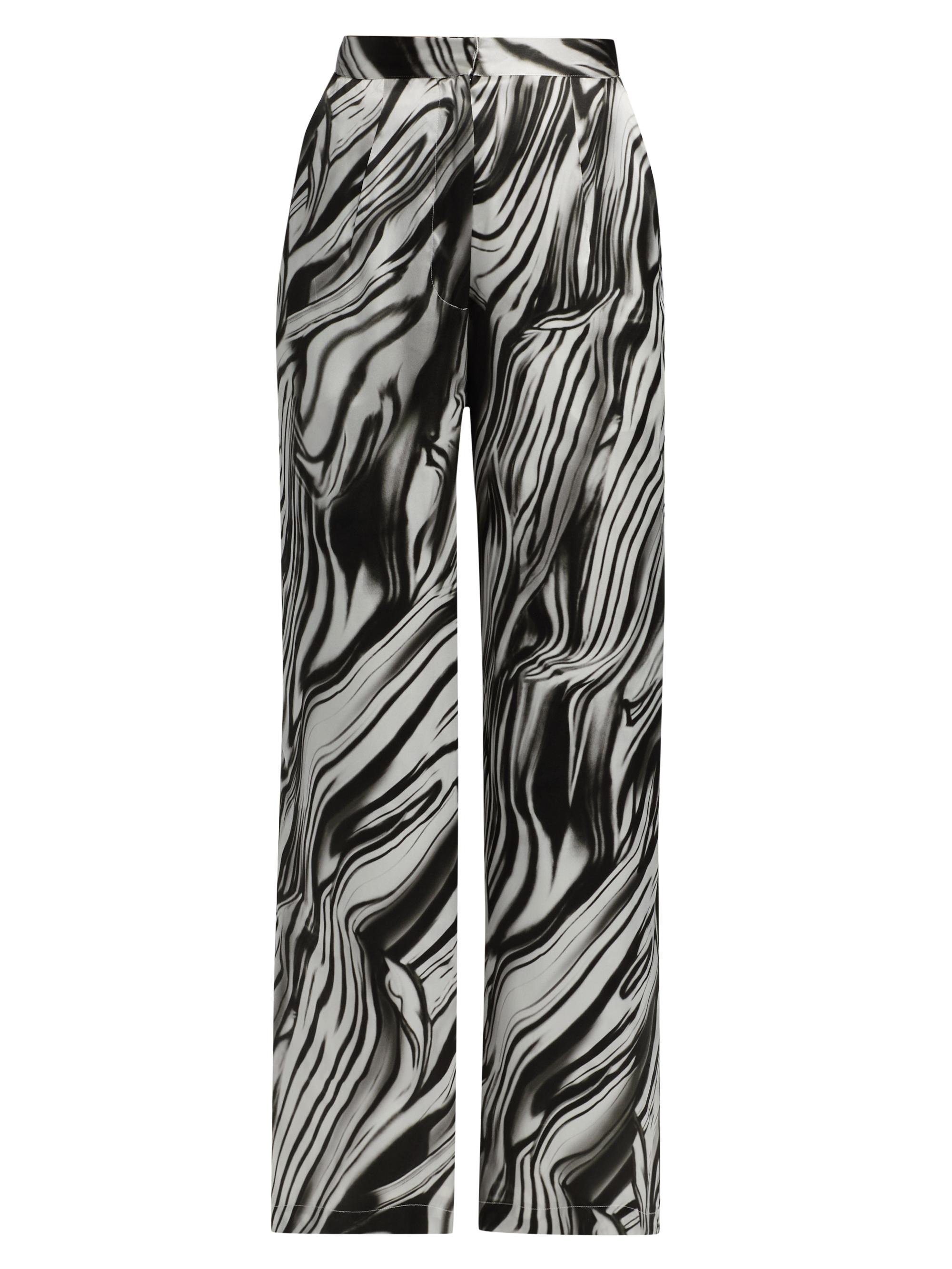 Misook Women's Printed Silk Wide-Leg Pants - Black White