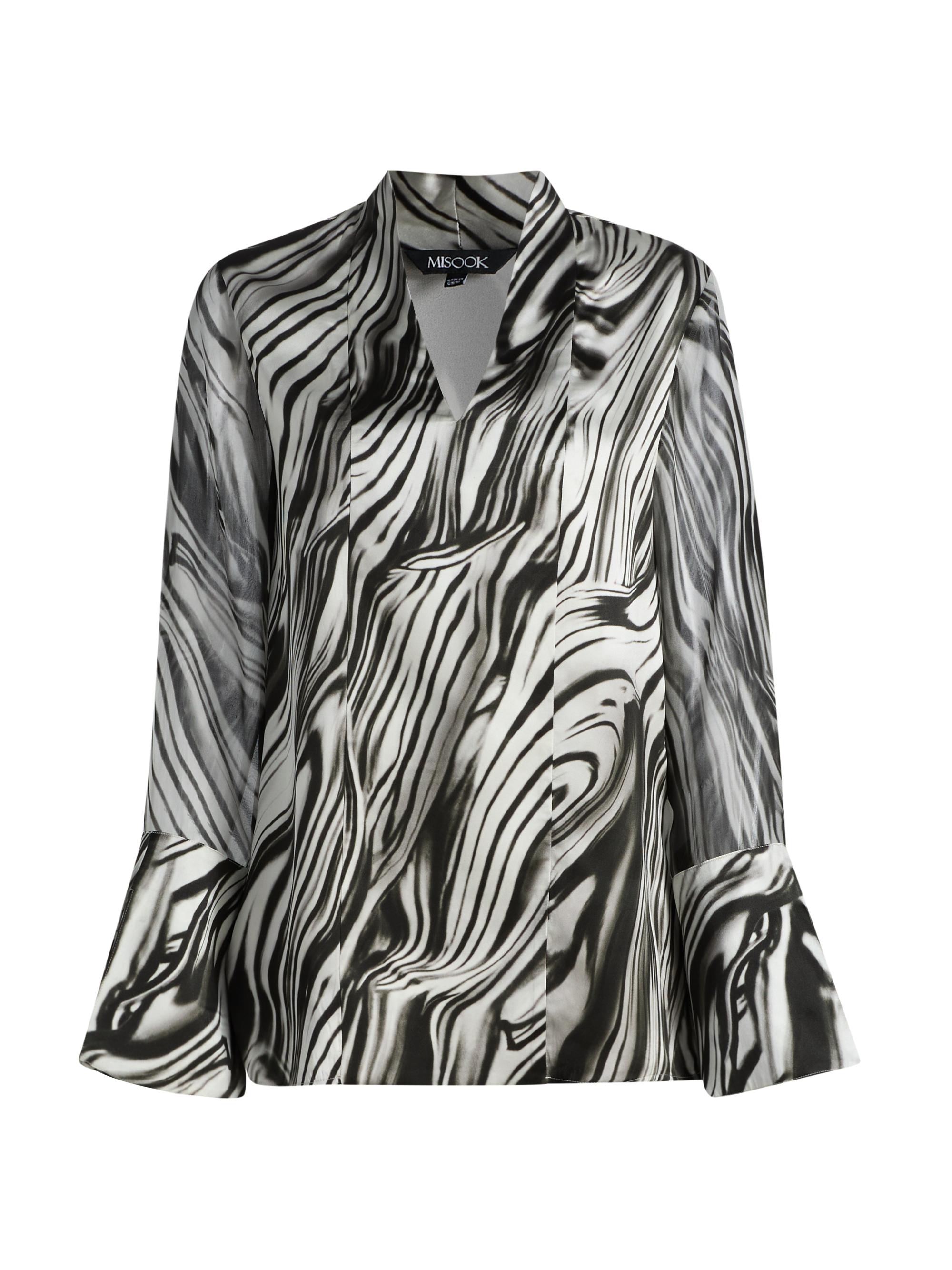 Misook Women's Printed Silk Blouse - Black White