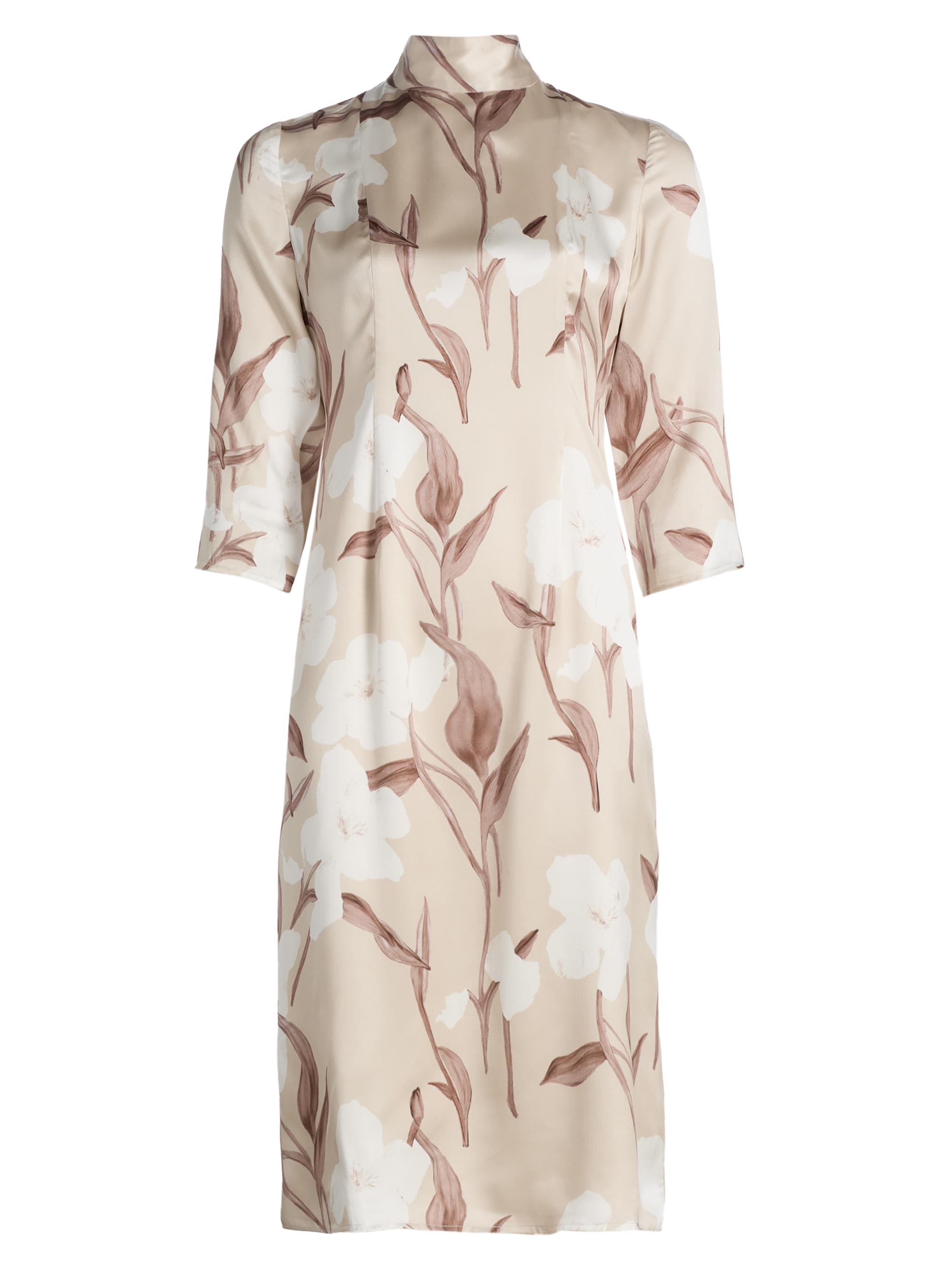Misook Women's Floral Silk Midi-Dress - Biscotti Charmeuse White