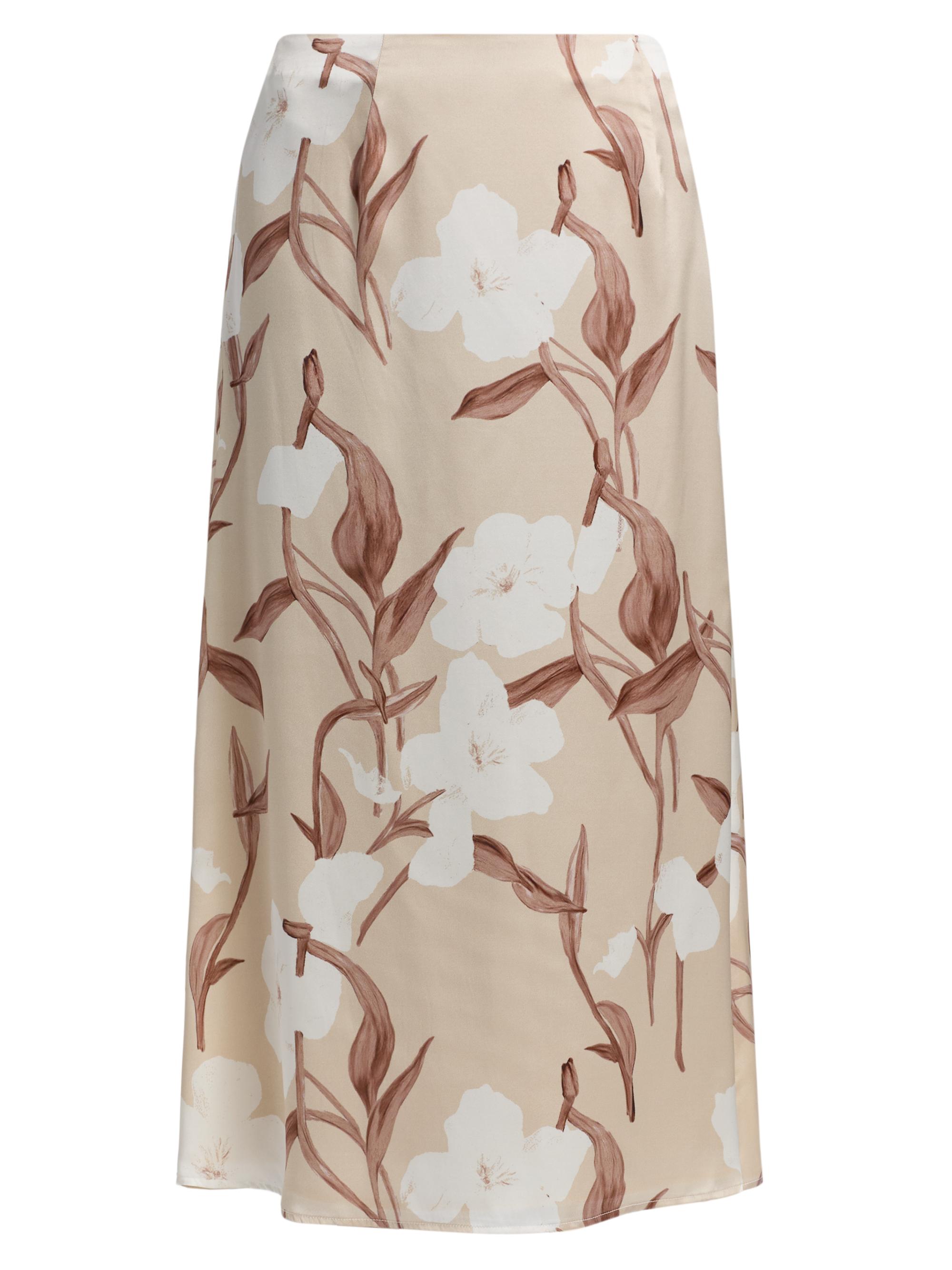 Misook Women's Floral Silk Midi-Skirt - Biscotti Charmeuse White