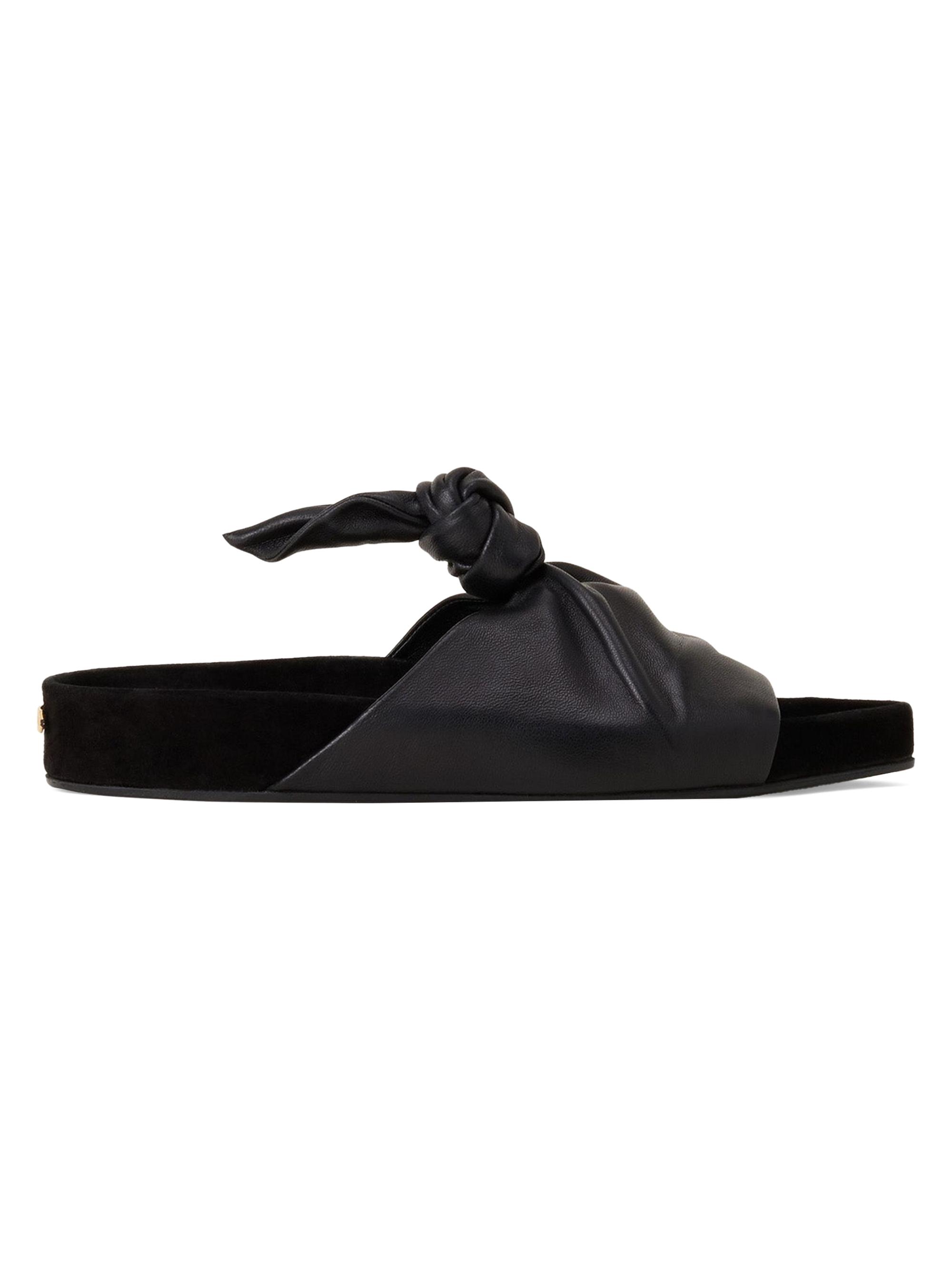 Lanvin Women's Flat Leather Mules with a Bow - Black