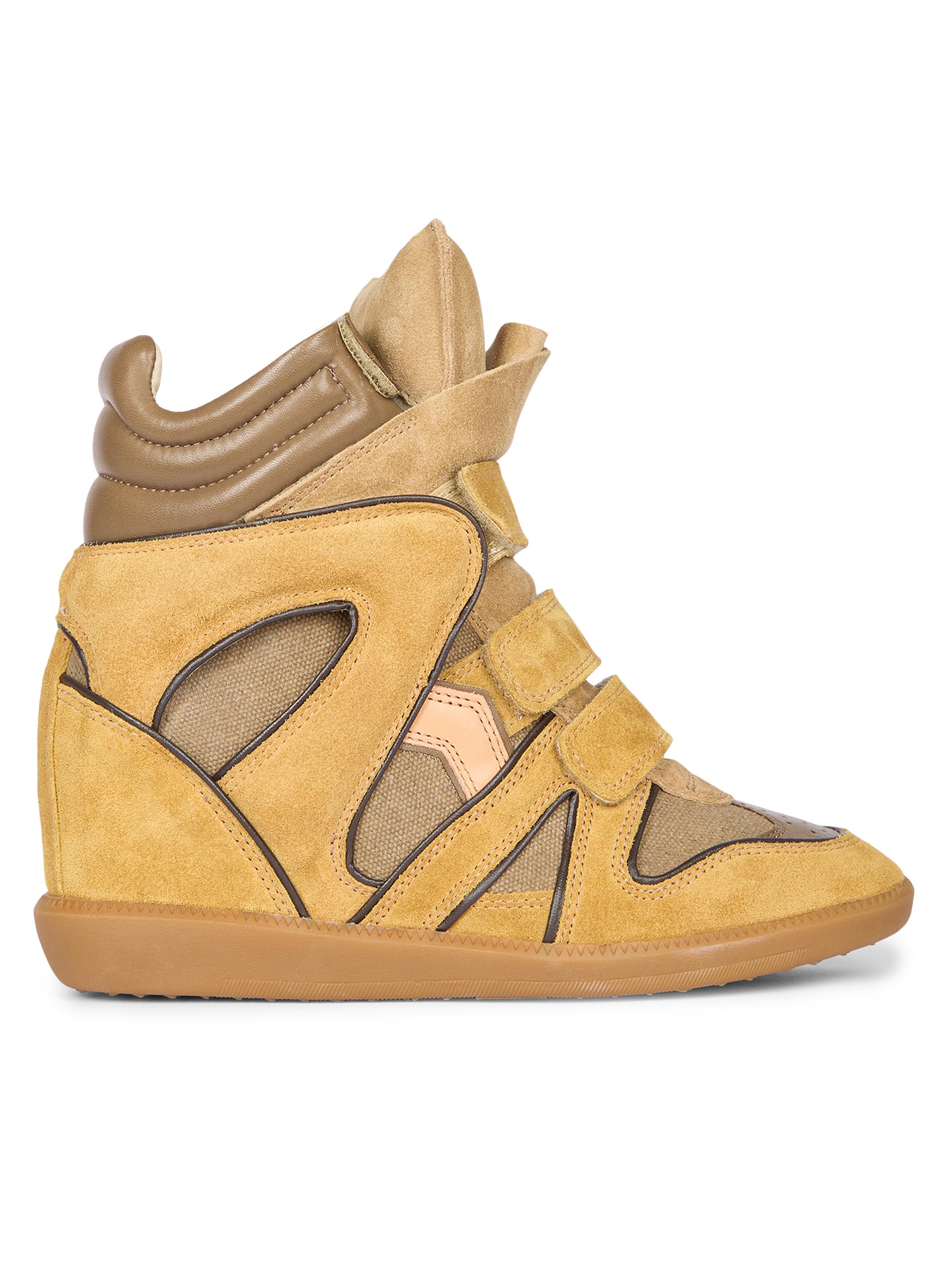 Isabel Marant Women's Bekett Suede-Cotton High-Top Wedge Sneakers - Khaki Ochre