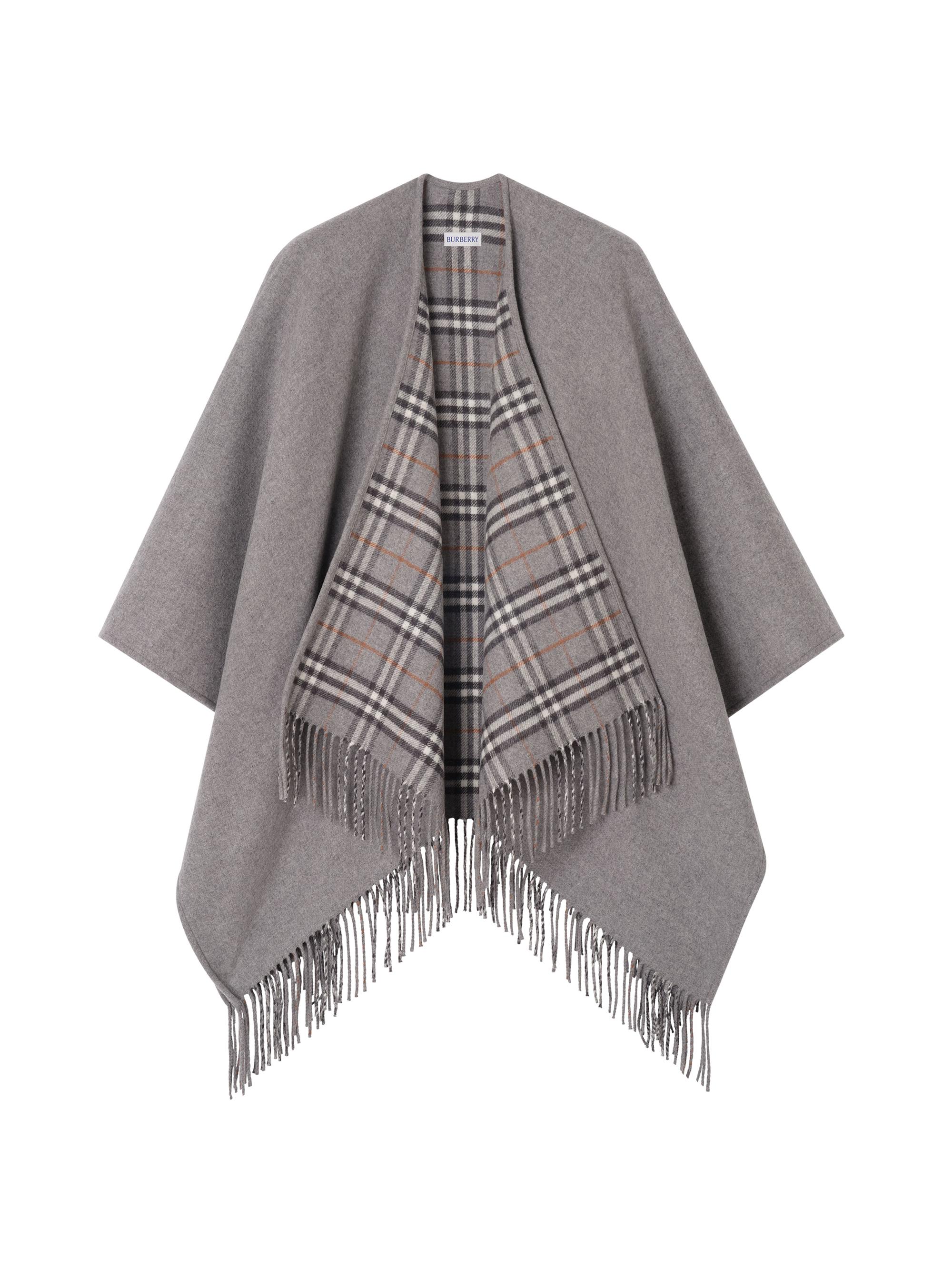 Burberry Women's Check Wool Fringe Cape - Grey