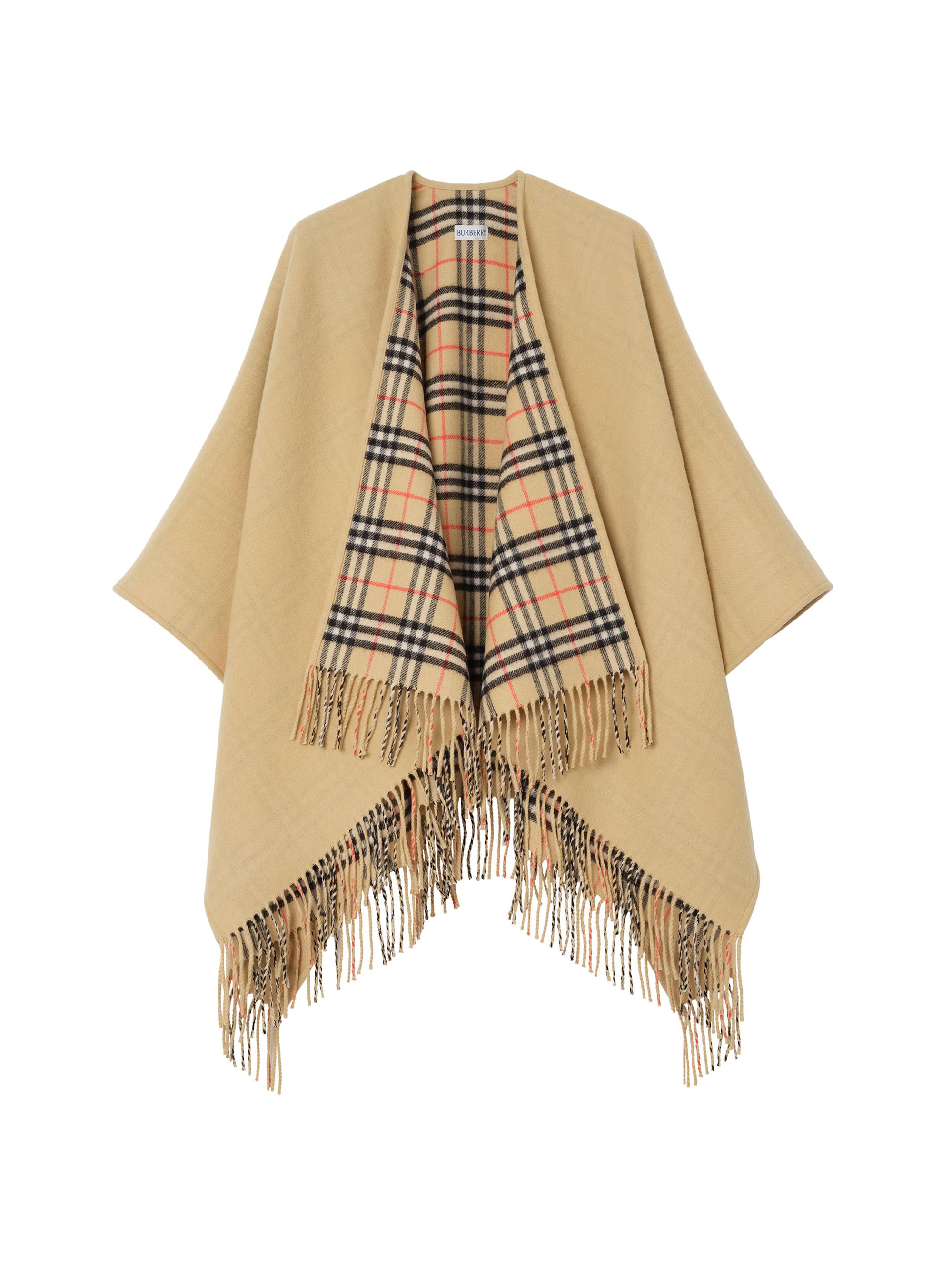 Burberry Women's Check Wool Fringe Cape - Sand
