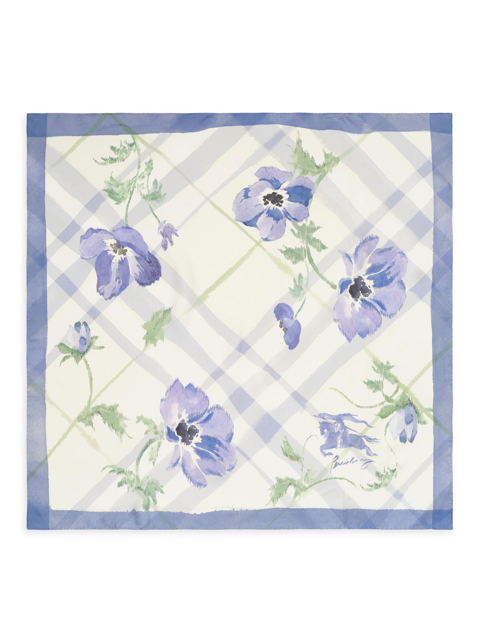 Burberry Women's Check Watercolor Silk Scarf - Cornflower Blue
