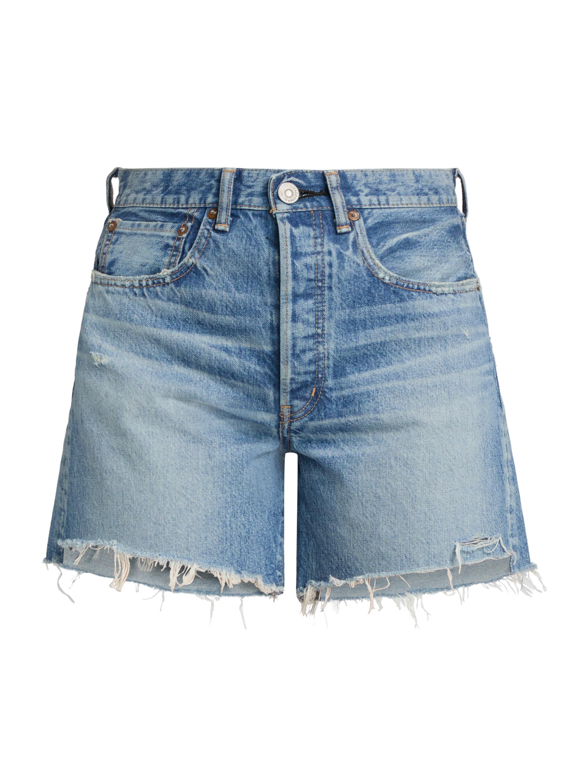 R13 Crossover Asymmetric Washed-Denim Shorts | Saks Fifth Avenue