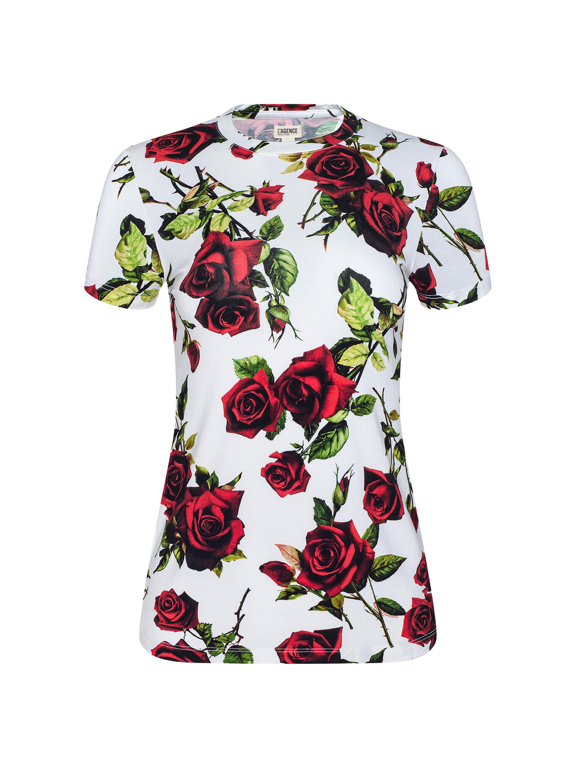 L'AGENCE Women's Ressi Romantic Rose Printed Crewneck T-Shirt - White Red Romantic Rose