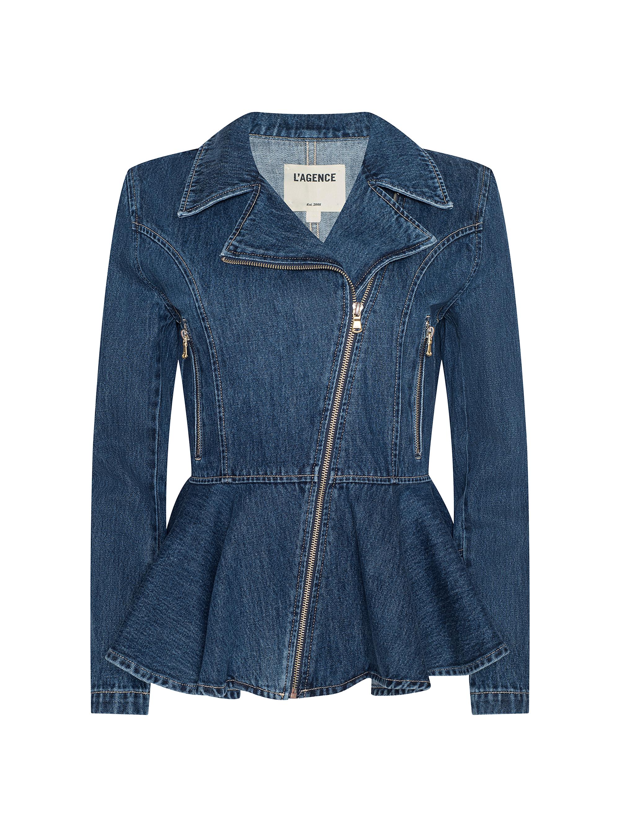 L'AGENCE Women's Moxie Peplum Denim Biker Jacket - Norton
