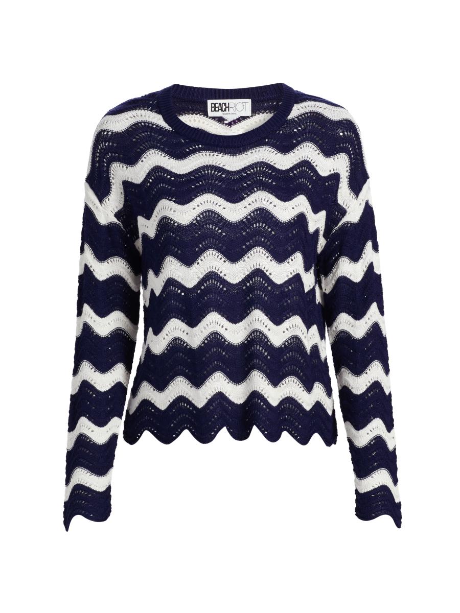Beach Riot Women's Beach Chevron Sweater In Navy And White Tides