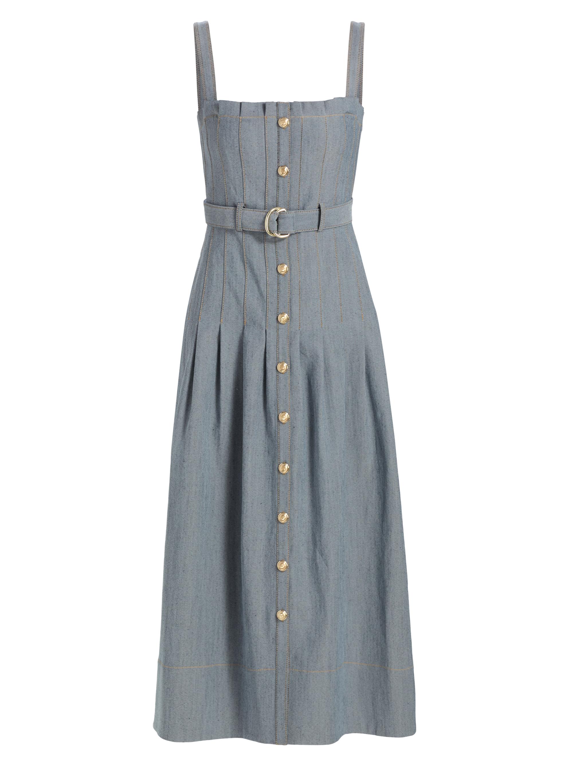 slim fit dress slacks Blue Smocked Chambray Tie Back Cutout Midi Dress