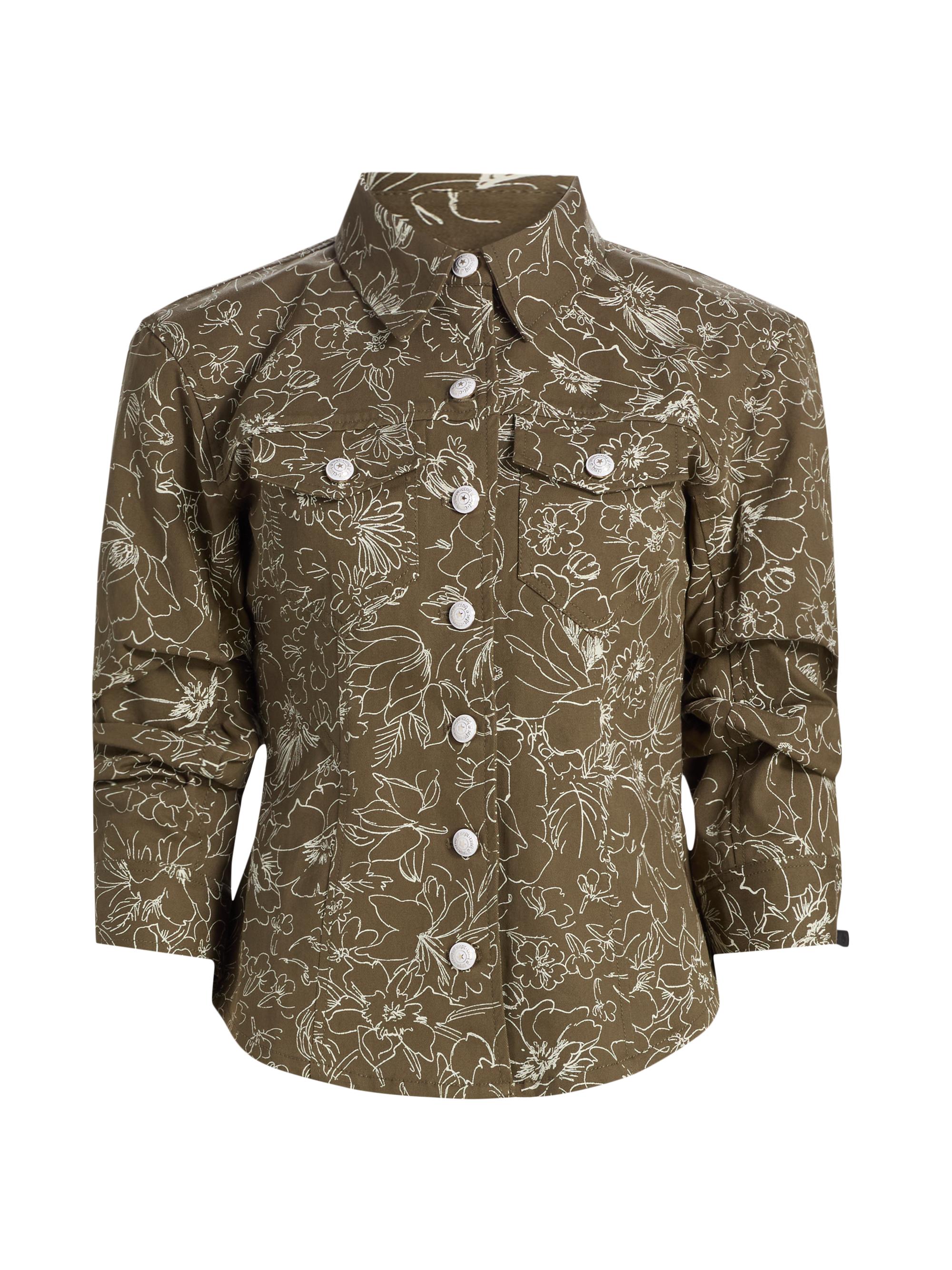Cinq à Sept Women's Canyon Garden Doodle Scrunched Jacket - Dark Olive White