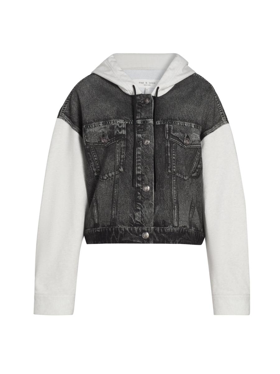 Rag & Bone Women's Miramar Terry Combo Hooded Trucker Jacket In Black