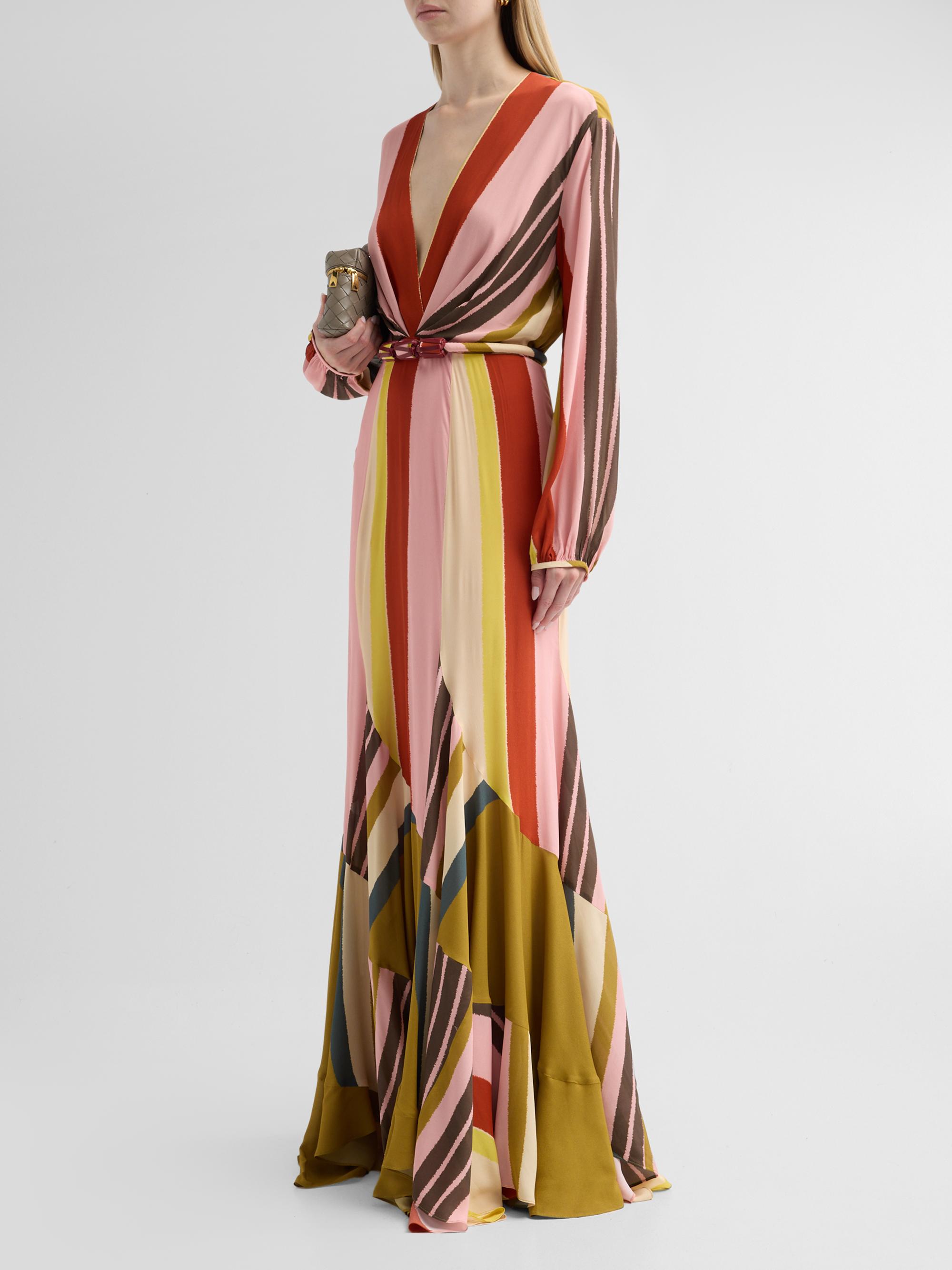 Silvia Tcherassi Women's Remy Plunging Striped Belted Maxi Dress - Vintage Stripes | Thumbnail 4