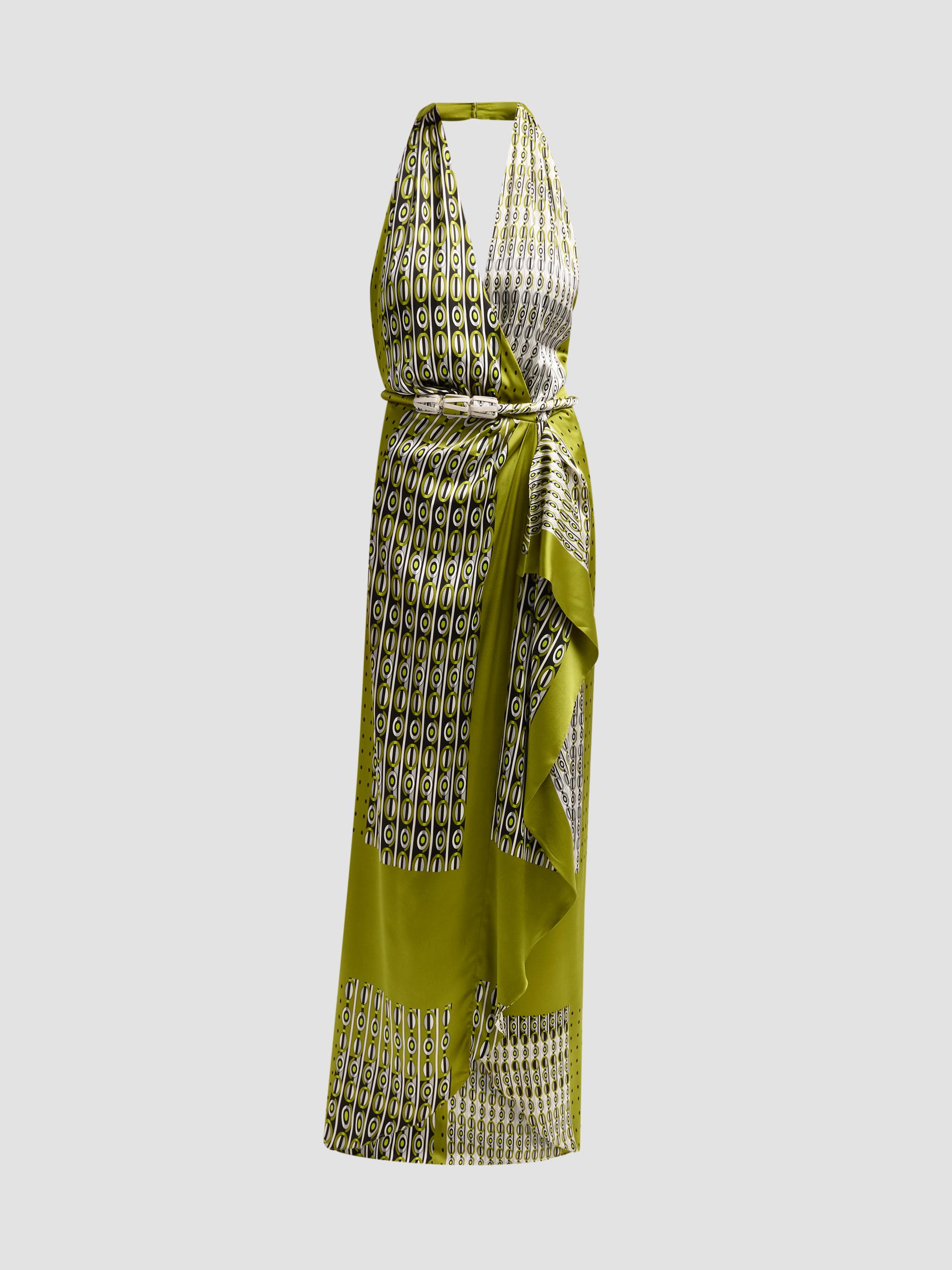 Printed Stretch Silk Halter Maxi Dress