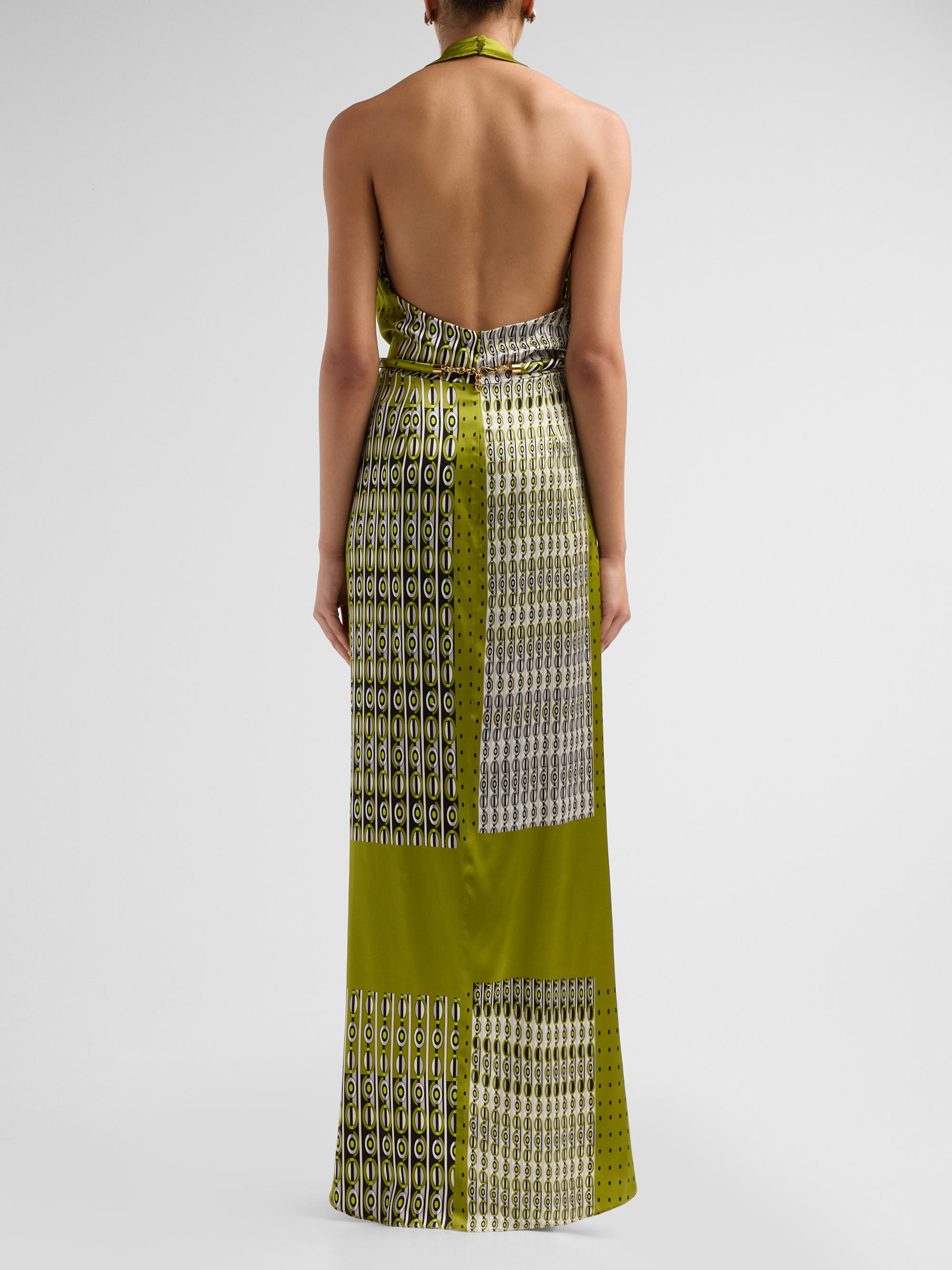 Printed Stretch Silk Halter Maxi Dress