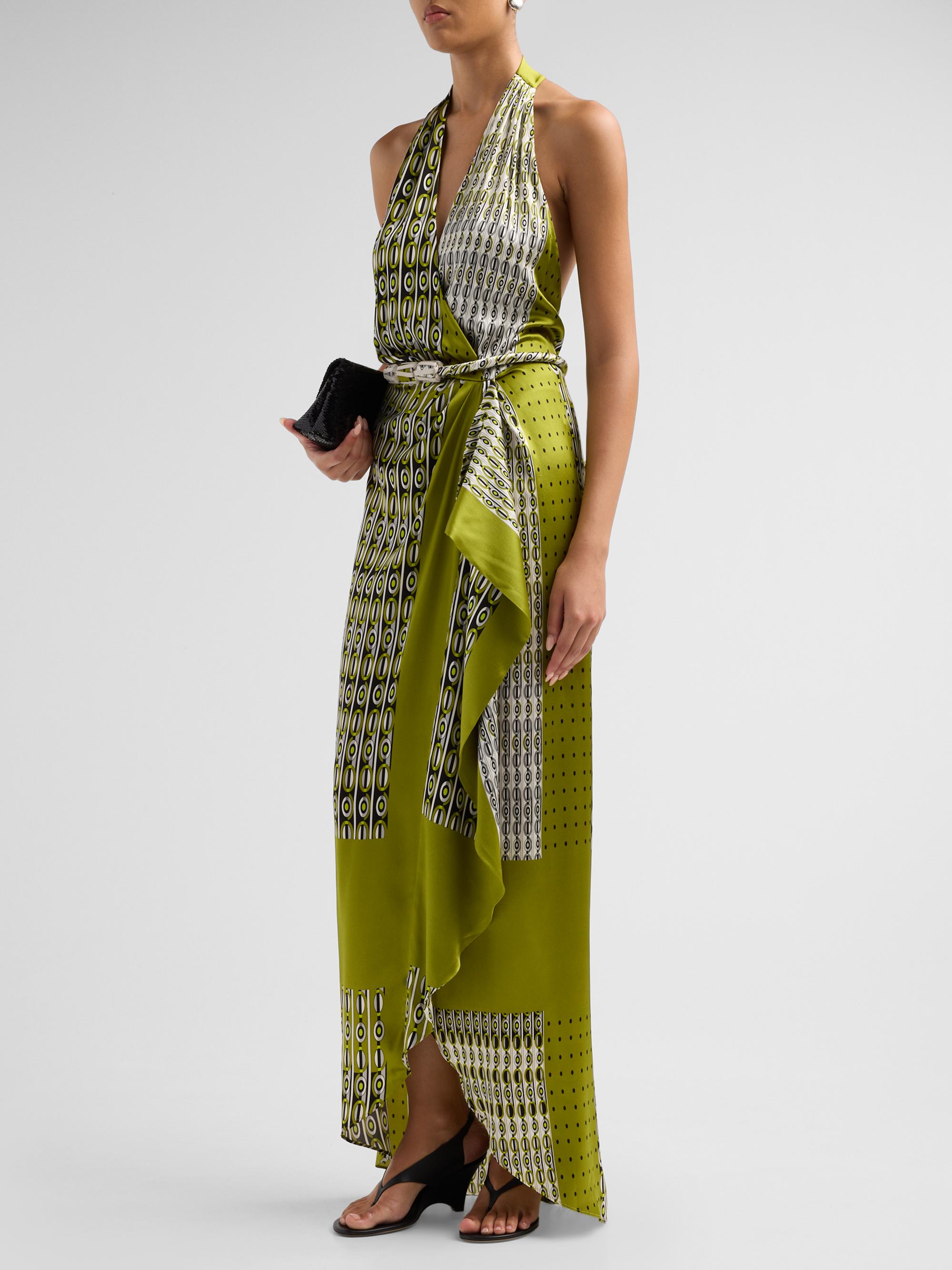 Printed Stretch Silk Halter Maxi Dress
