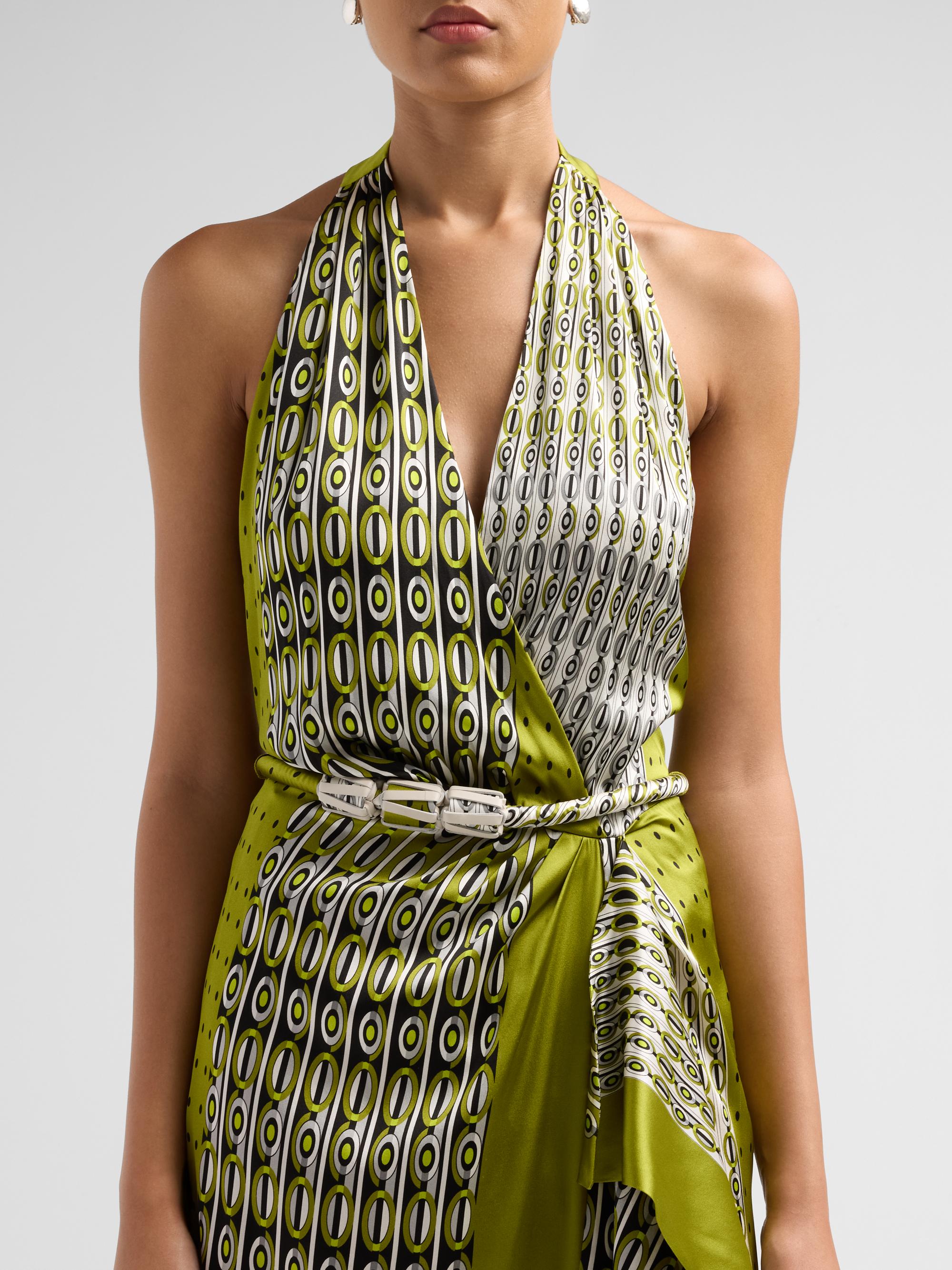 Printed Stretch Silk Halter Maxi Dress
