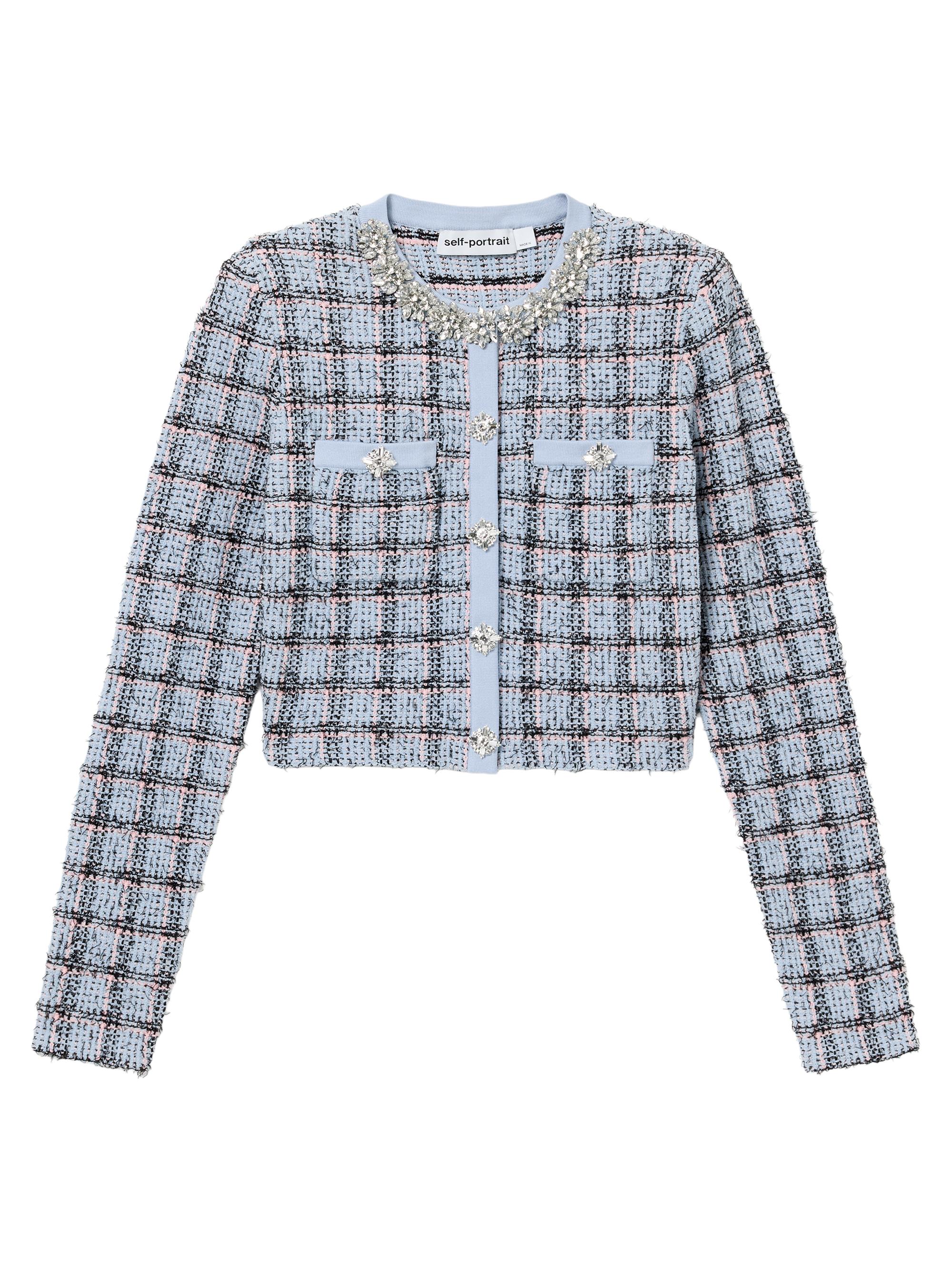 Self-Portrait Women's Embellished Checked Cardigan - Blue