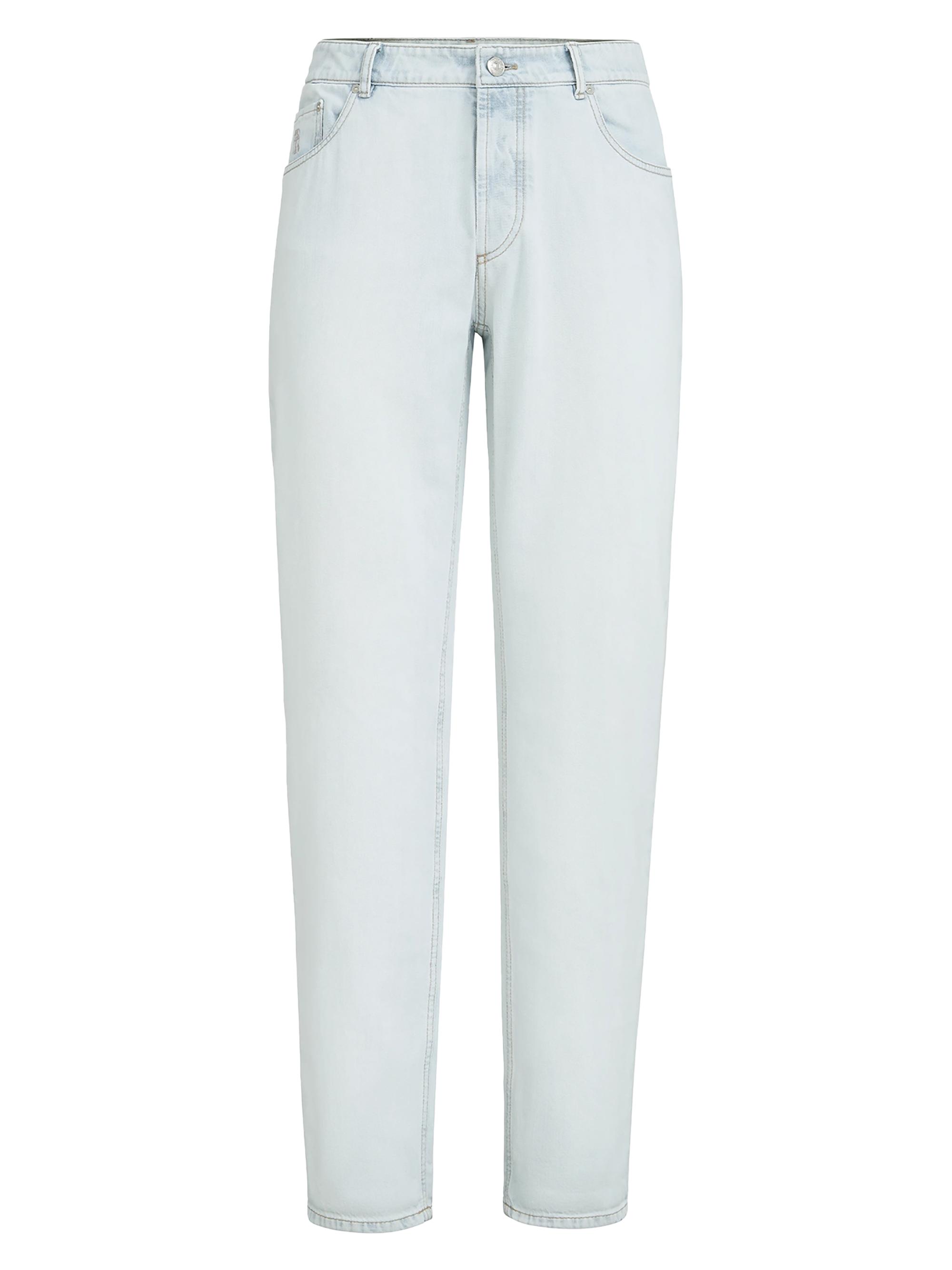 Brunello Cucinelli Men's Lightweight Denim Traditional Fit Five Pocket Jeans - Light Blue Denim