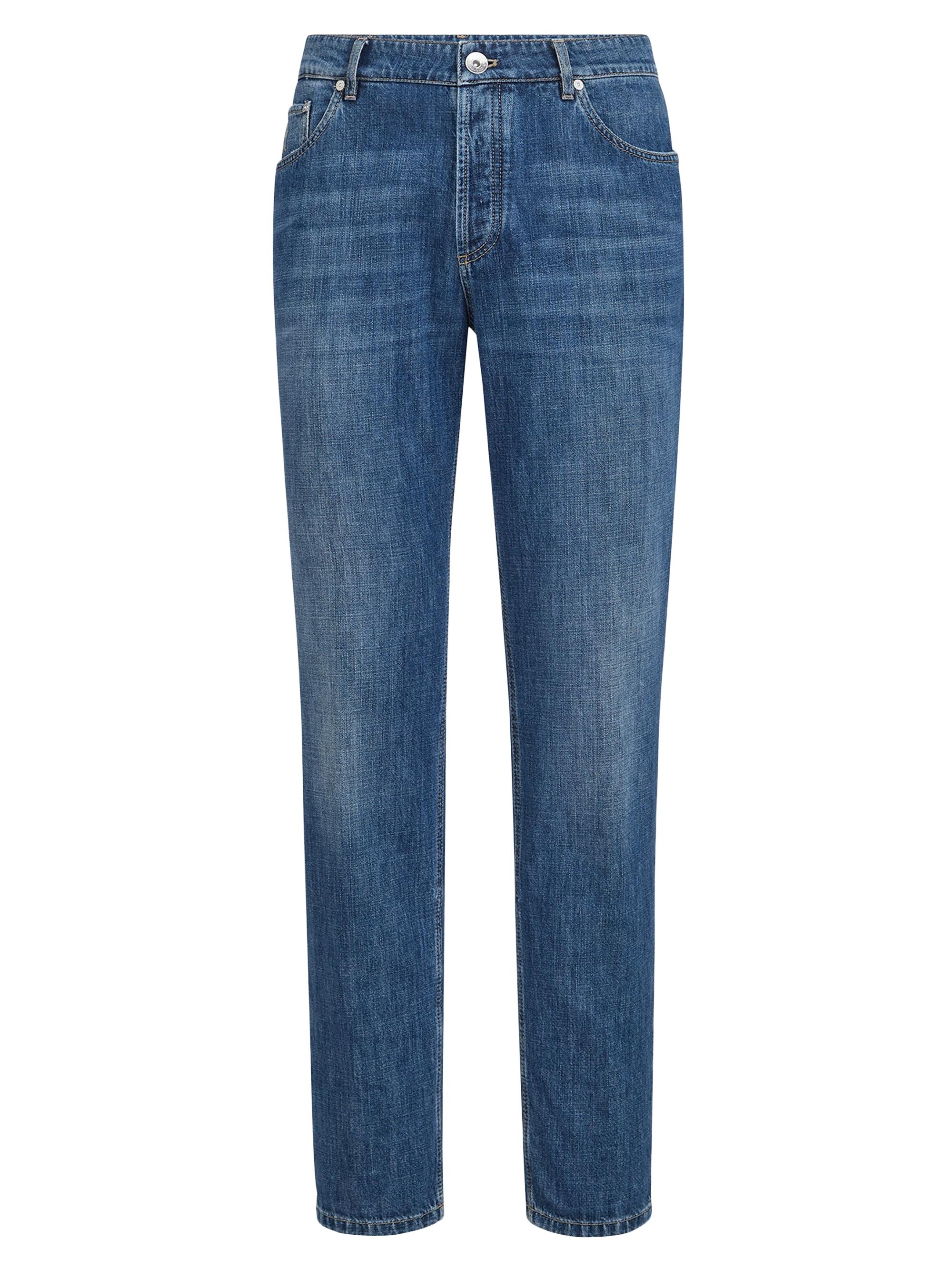 Brunello Cucinelli Men's Lightweight Denim Traditional Fit Five Pocket Jeans - Medium Denim