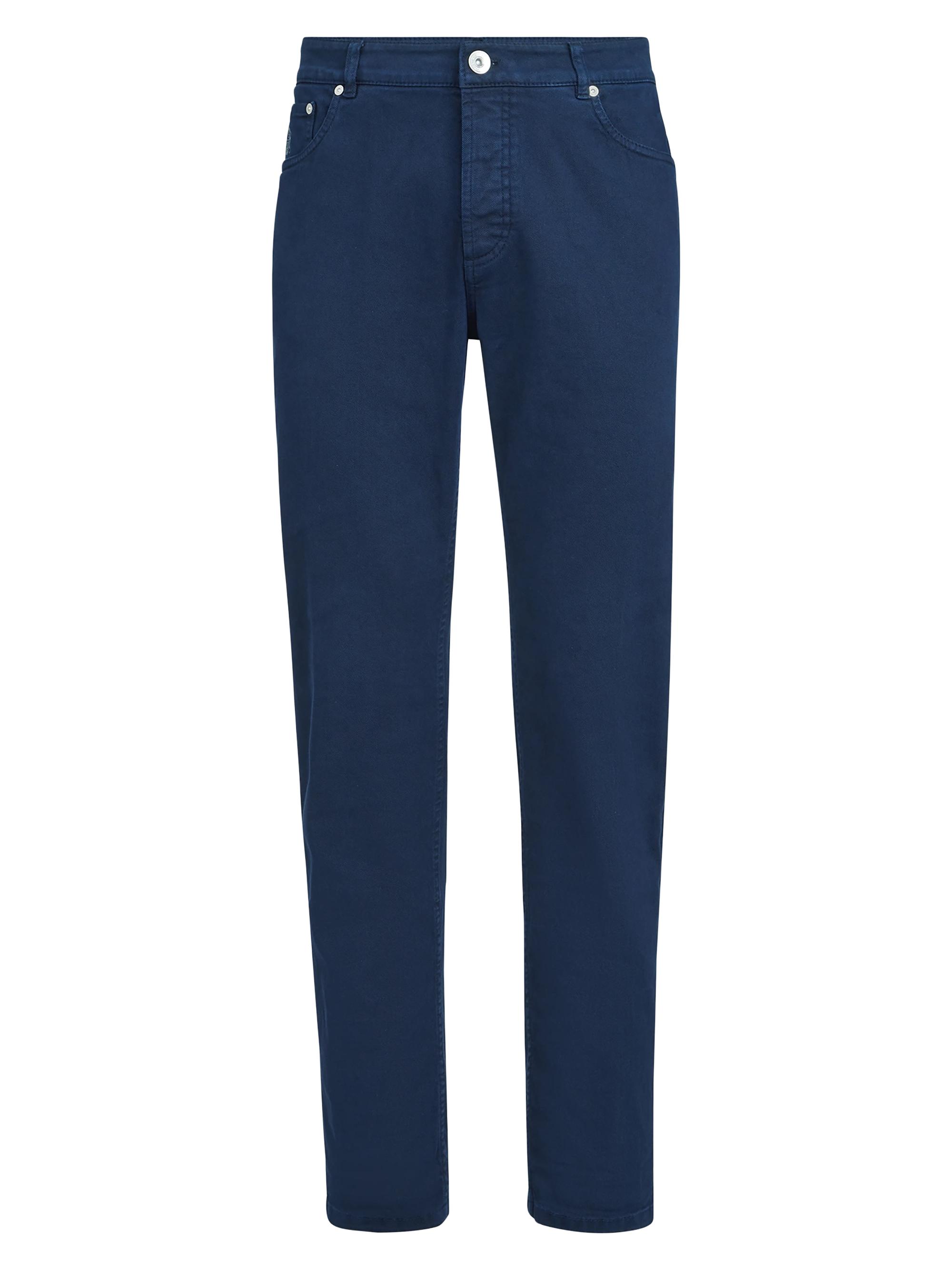 Brunello Cucinelli Men's Lightweight Denim Traditional Fit Five Pocket Jeans - Navy Blue