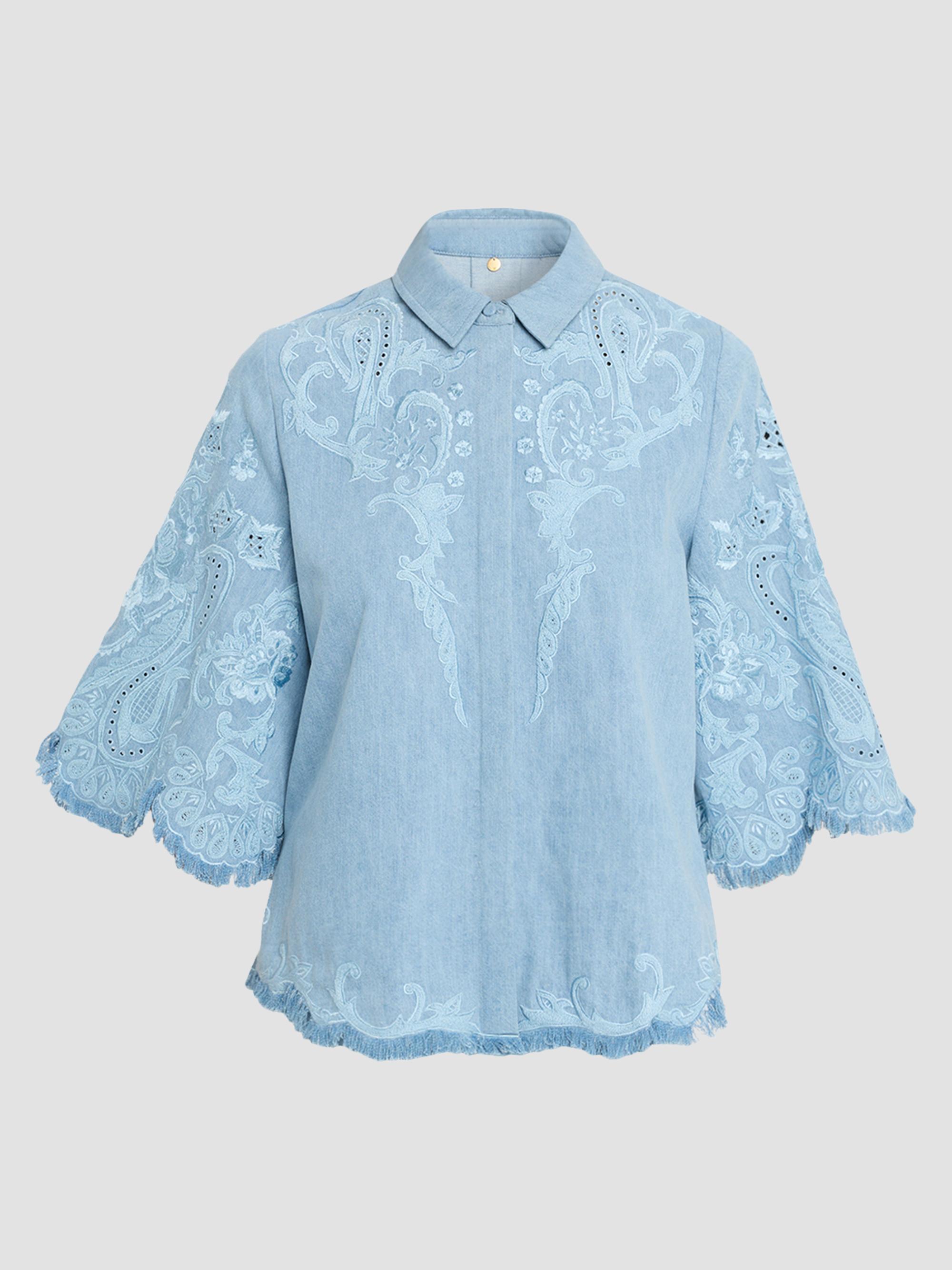 Kobi Halperin Women's Hadley Washed Denim Fringe Blouse - Medium Indigo | Thumbnail 6