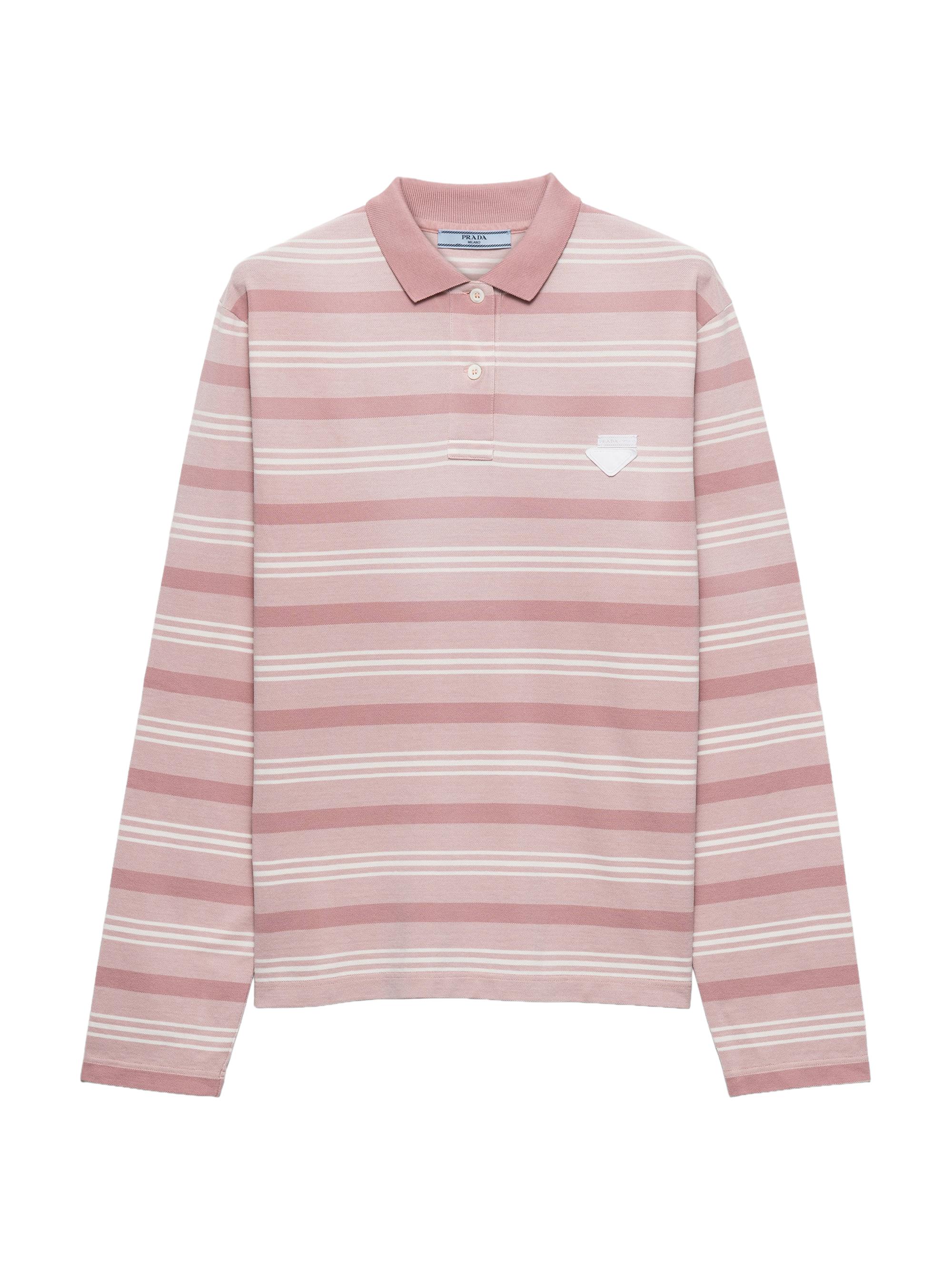 Prada Women's Long-Sleeved Striped Piqué Polo Shirt - Pink