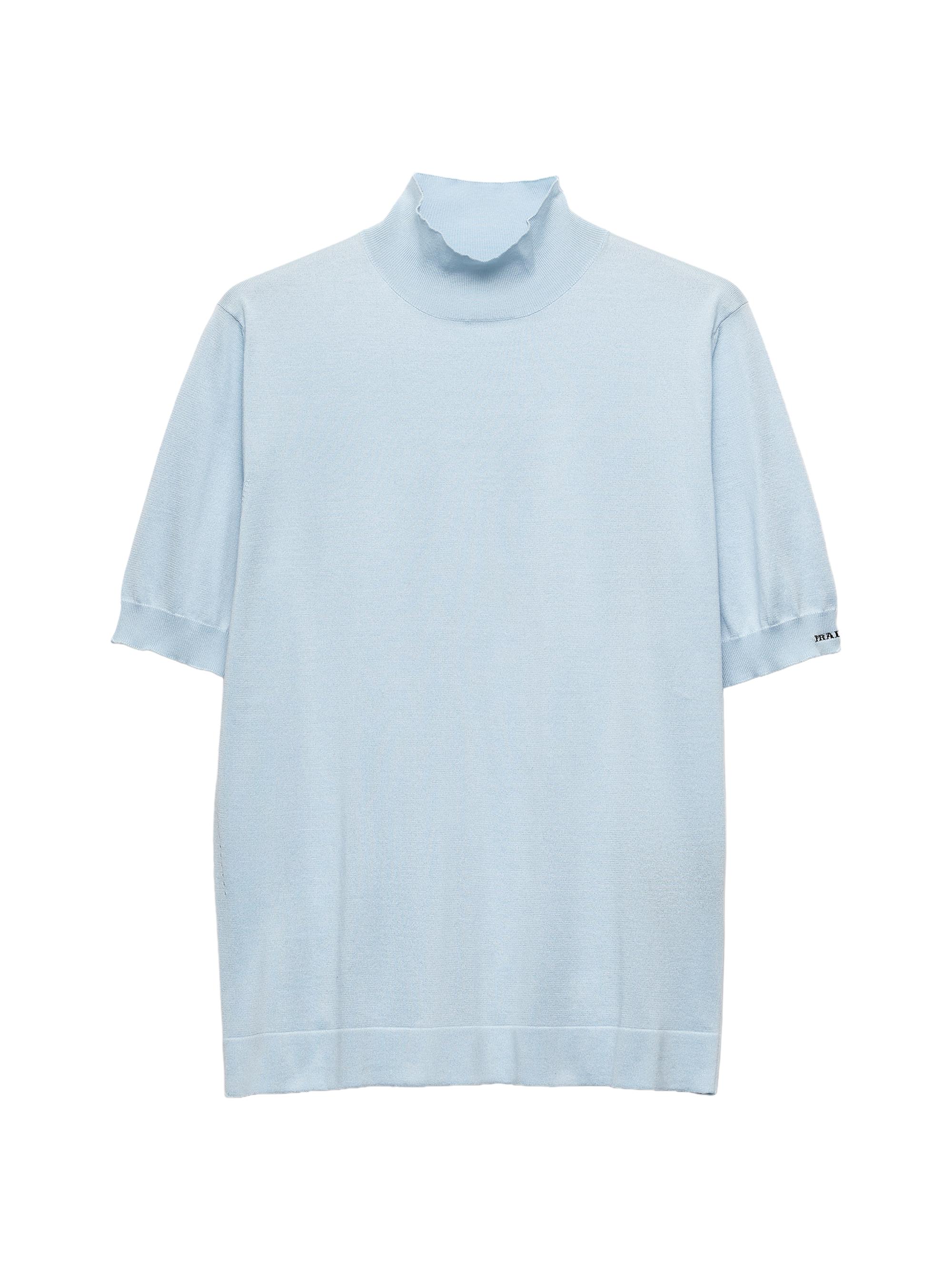 Prada Men's Short-Sleeved Cotton Turtleneck Sweater - Blue