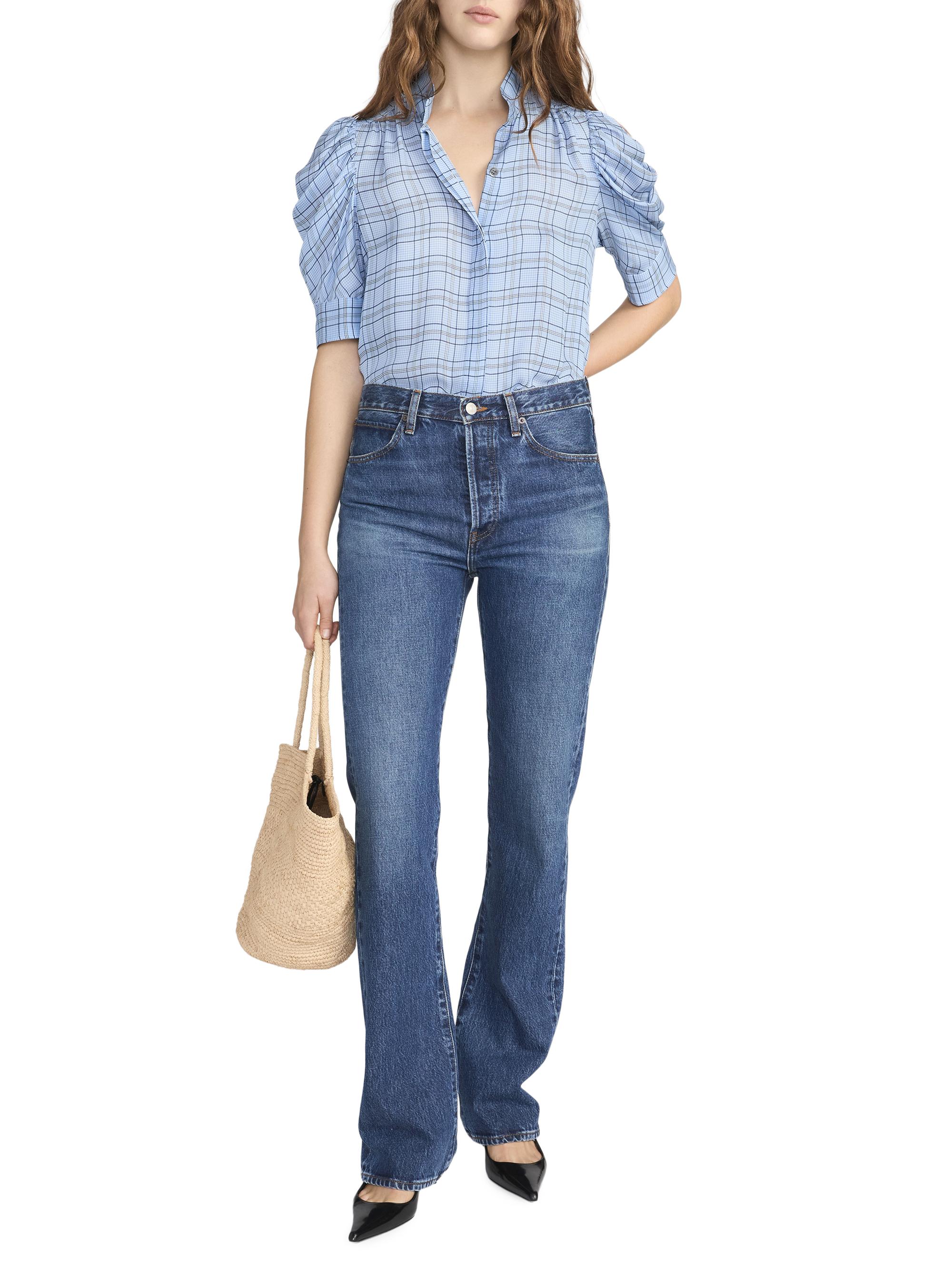 FRAME Women's The Gillian Plaid Silk Top - Sky Blue Multi