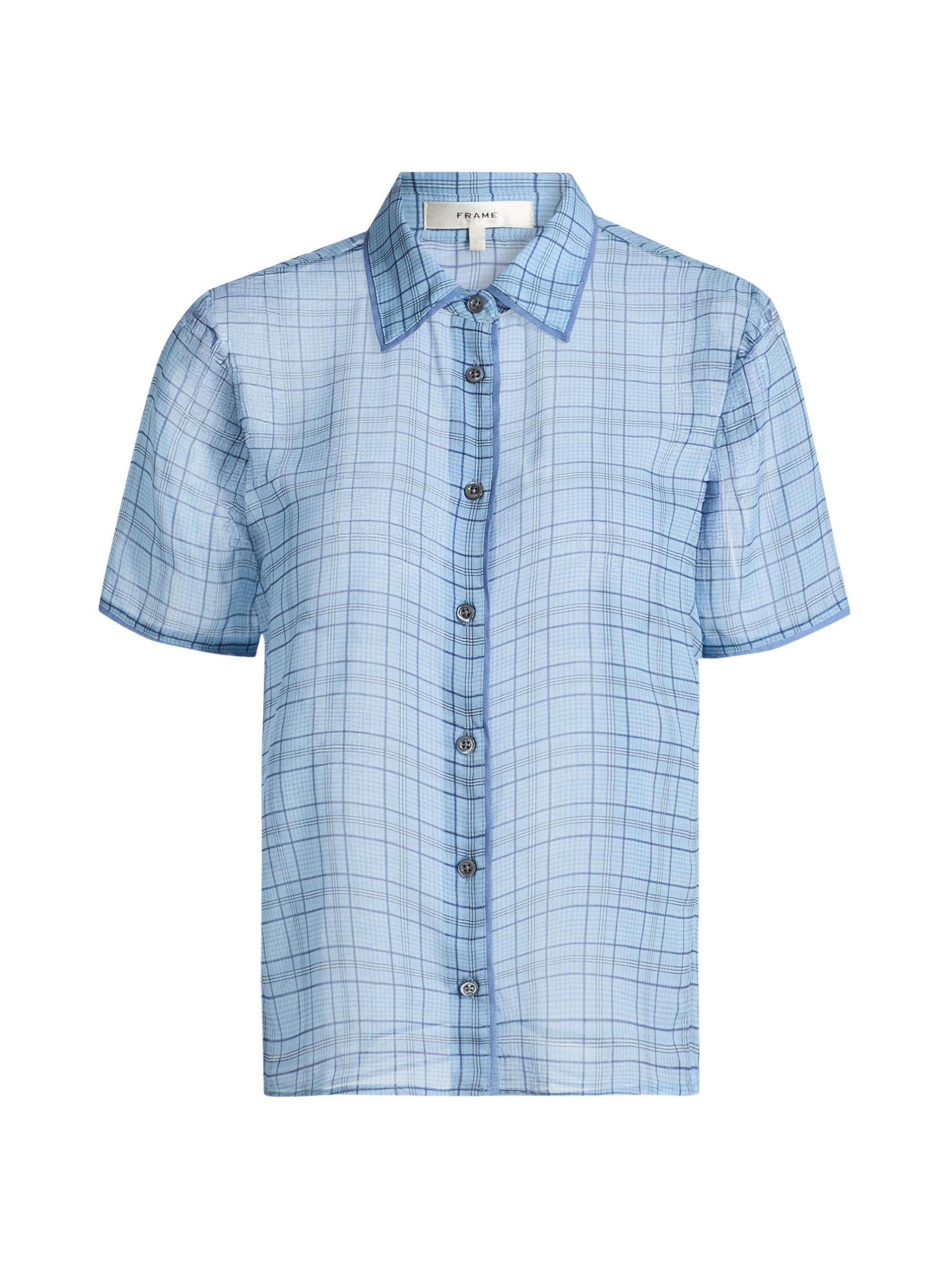 FRAME Women's The Essential Silk Short-Sleeve Top - Sky Blue Multi