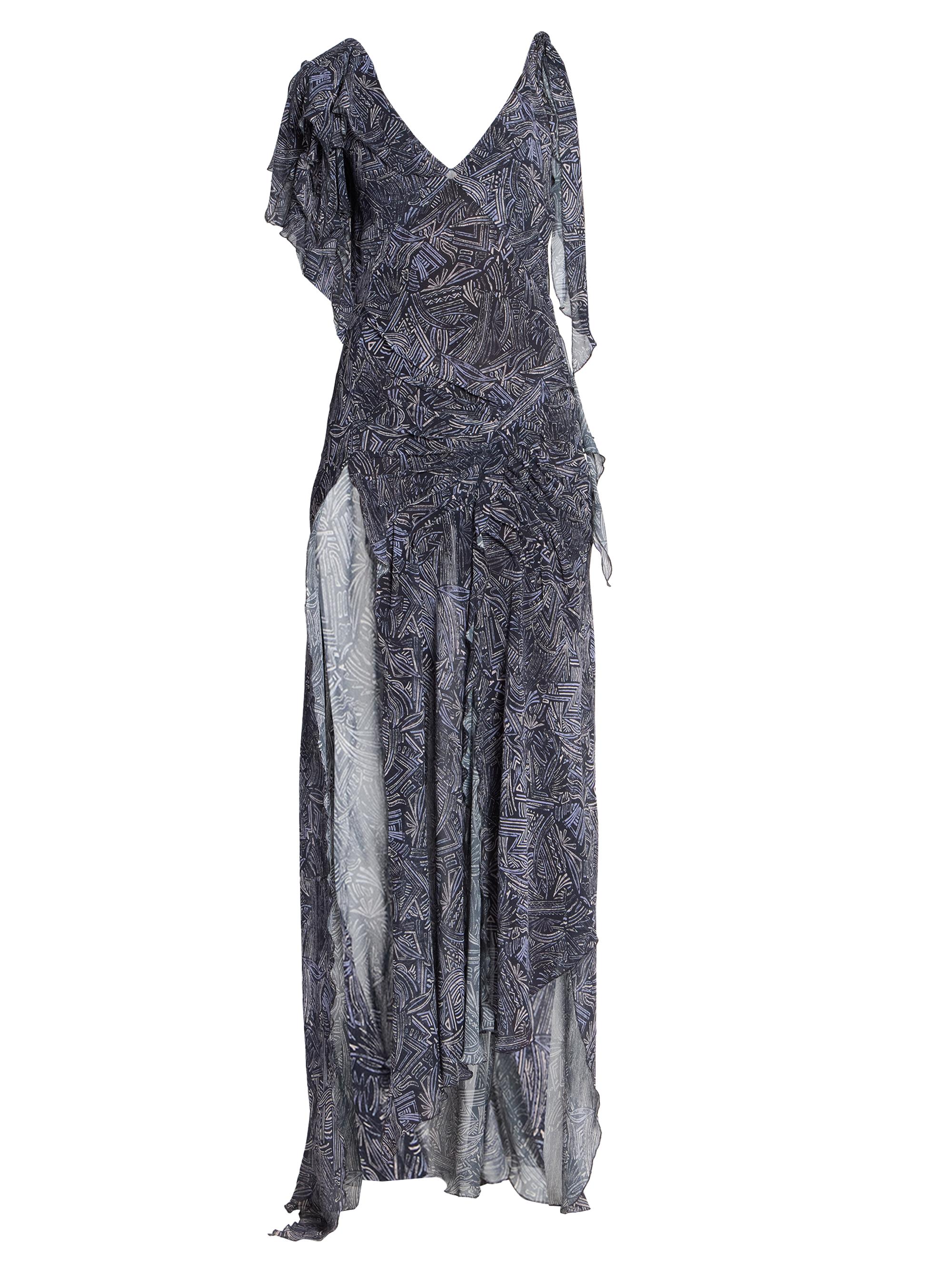 Isabel Marant Women's Tylena Abstract-Print Ruffled Silk Maxi Dress - Faded Night