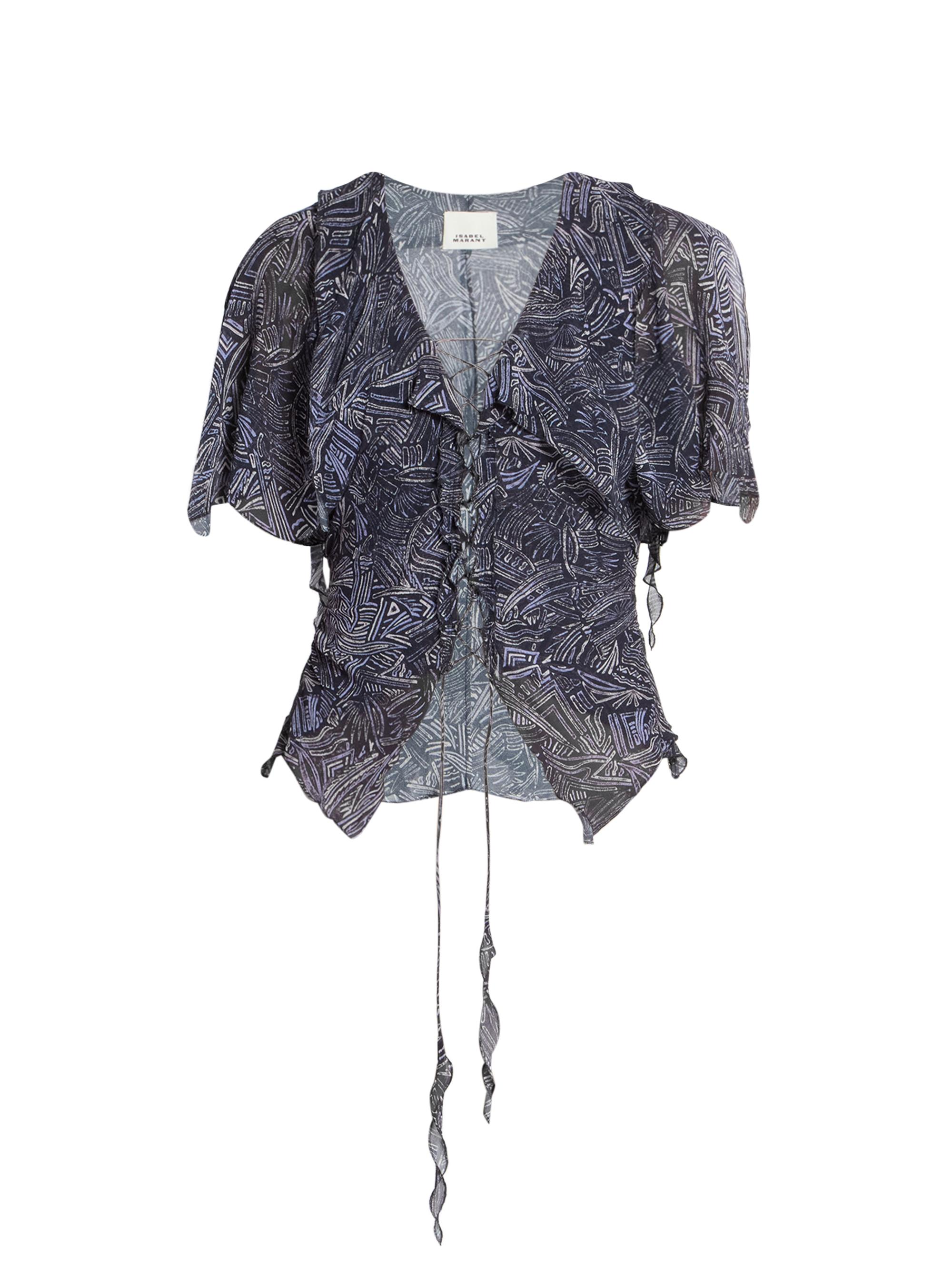 Isabel Marant Women's Thanais Abstract-Print Ruffled Silk Top - Faded Night