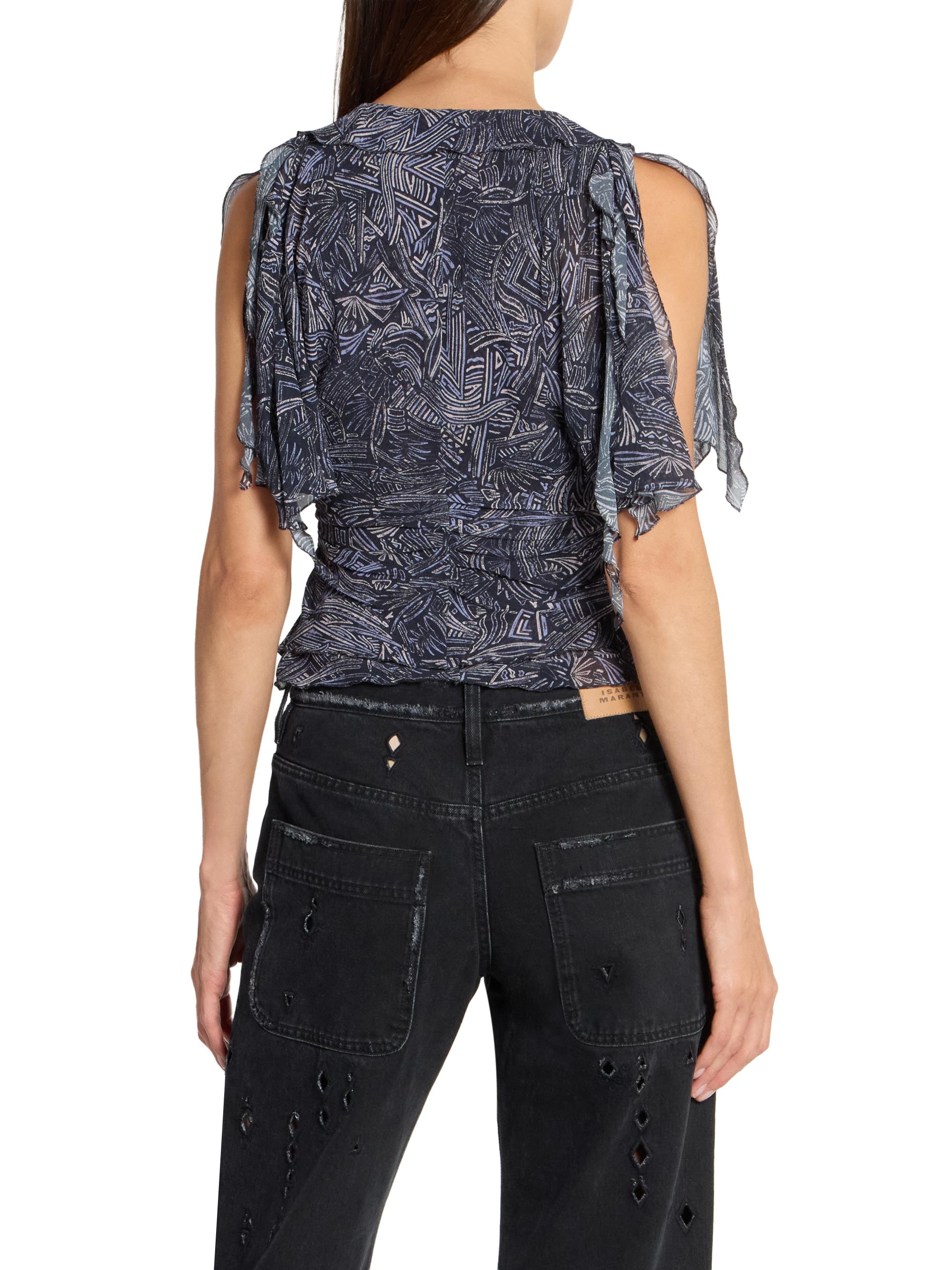 Isabel Marant Thanais Abstract-Print Ruffled Silk Top | Saks Fifth