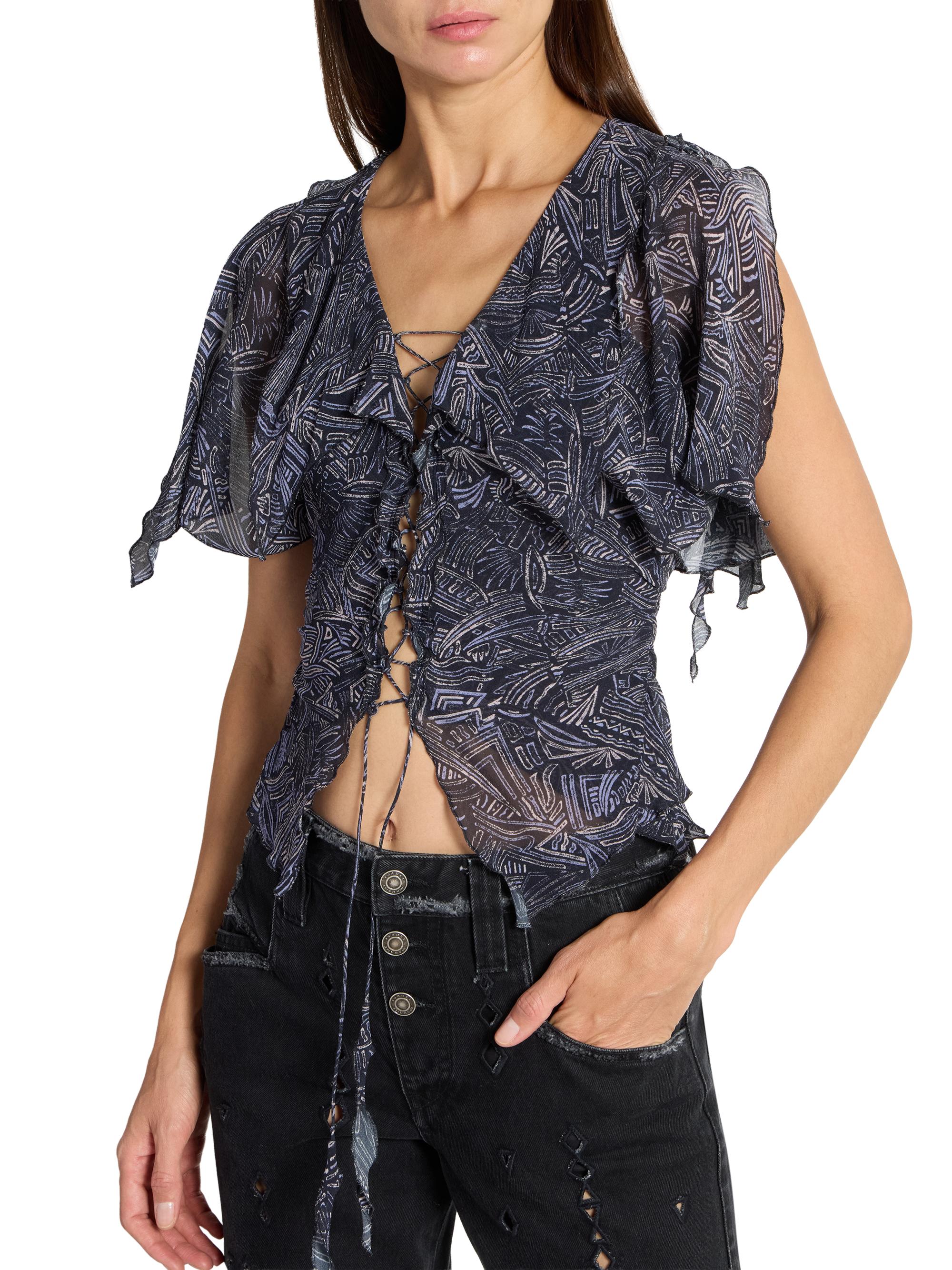 ISABEL MARANT ヨガ　ピラティス トップス　フラワープリント Isabel Marant Thanais Abstract-Print Ruffled Silk Top | Saks Fifth
