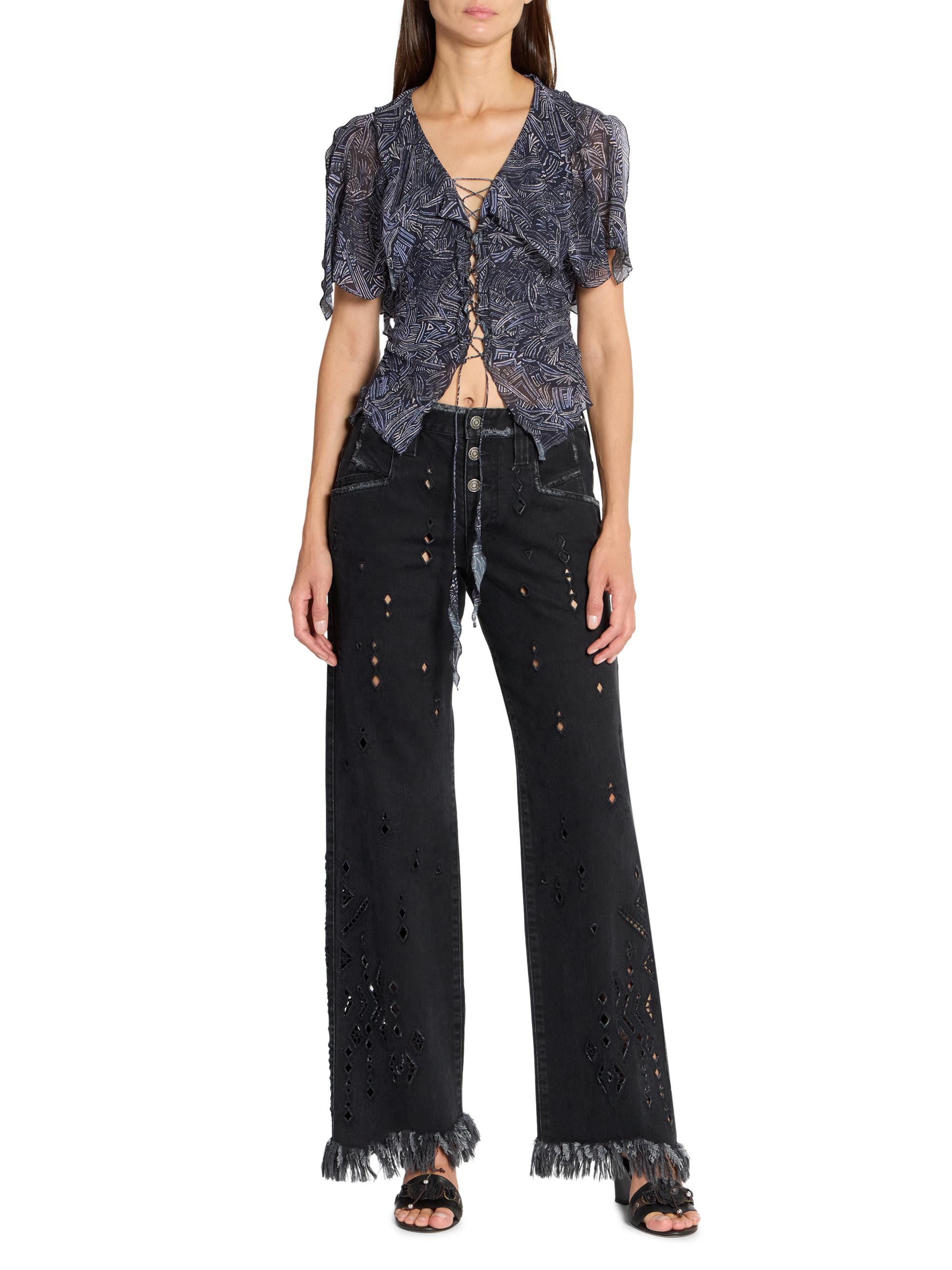 Isabel Marant Thanais Abstract-Print Ruffled Silk Top | Saks Fifth