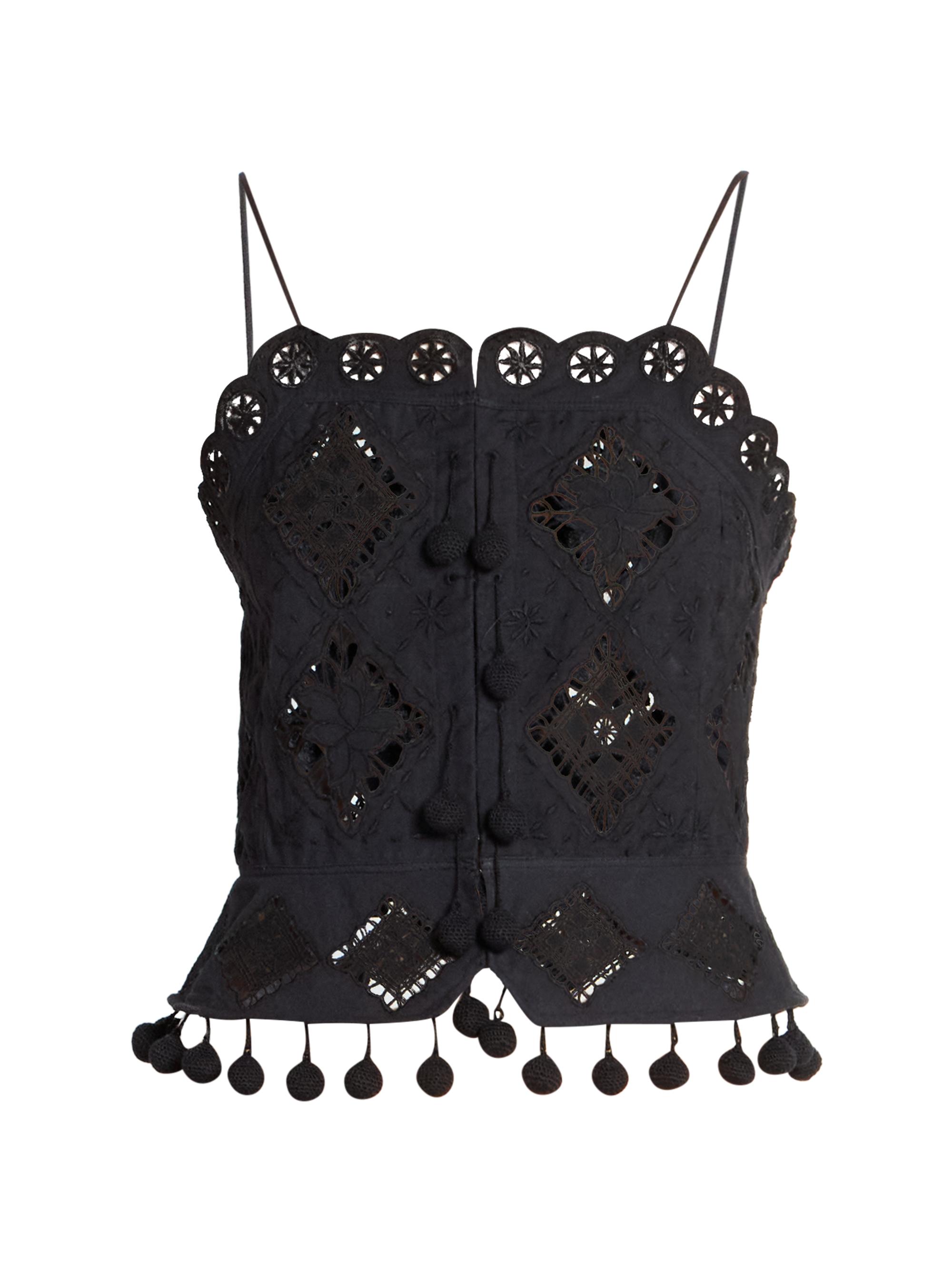 Women's Nelssy Fringed Cotton Top - Black