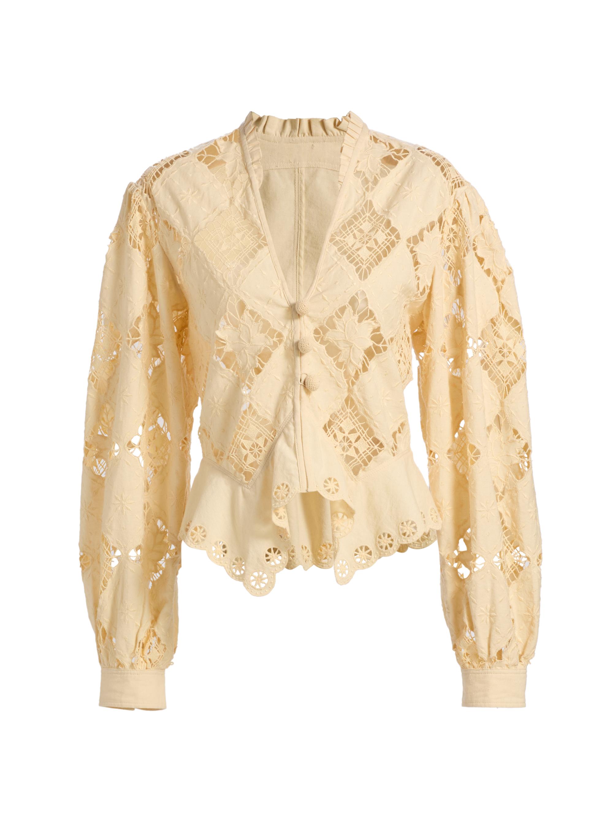 Isabel Marant Women's Nina Eyelet Cotton-Linen Top - Sunlight