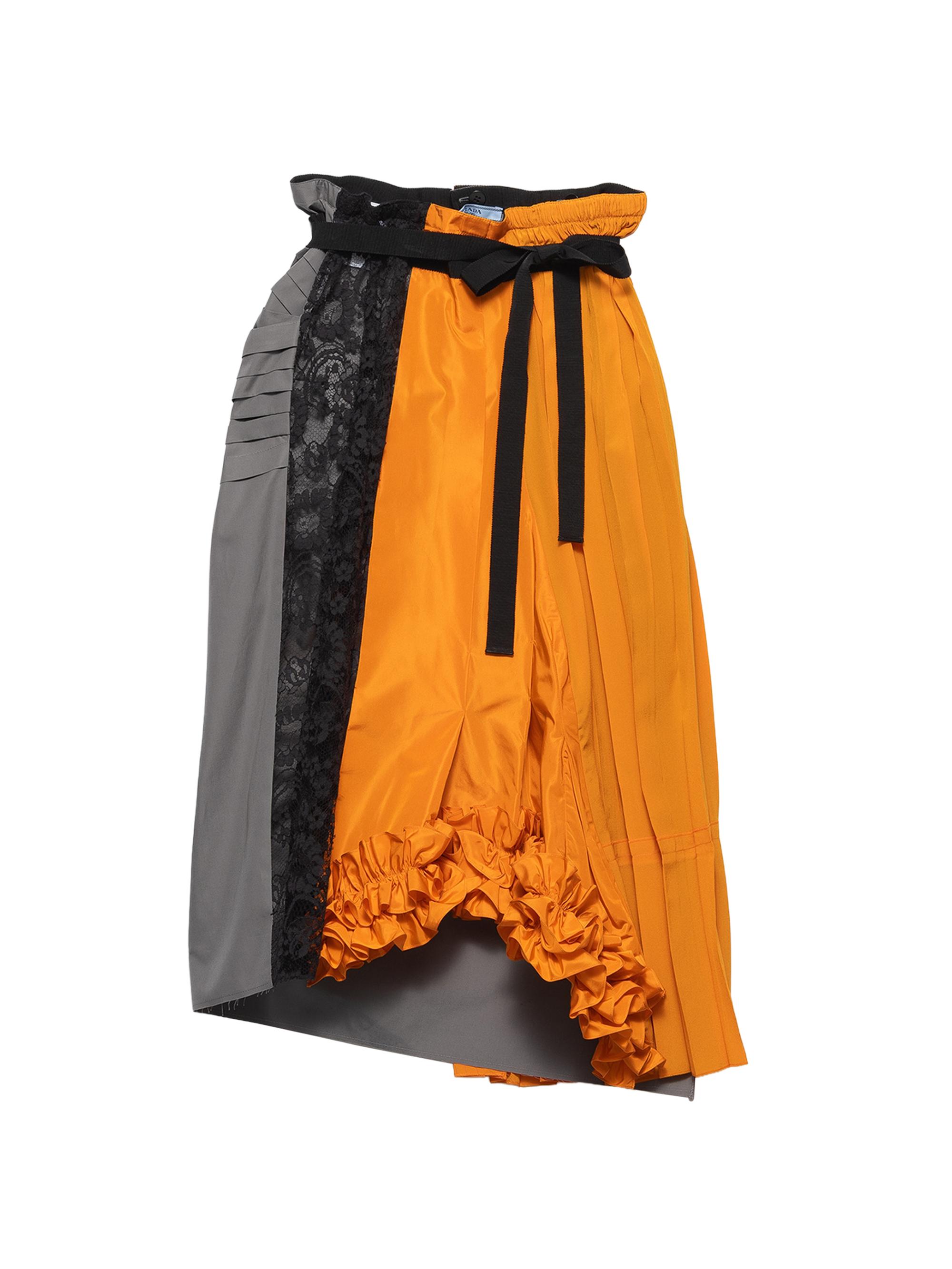 Prada Women's Technical Taffeta Patchwork Skirt - Orange
