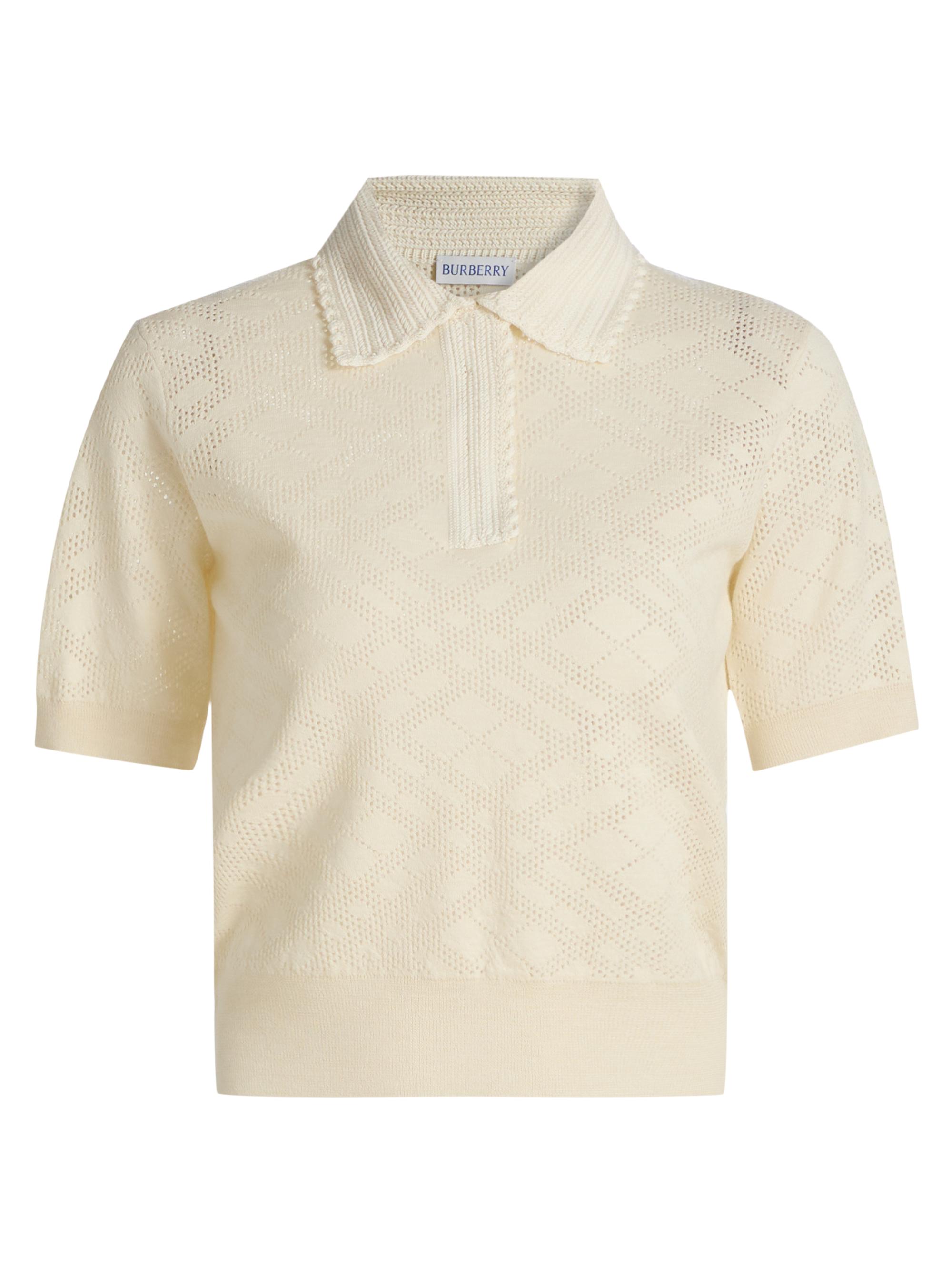 Burberry Women's Petra Check-Knit Wool-Silk Polo Shirt - Ceramic White