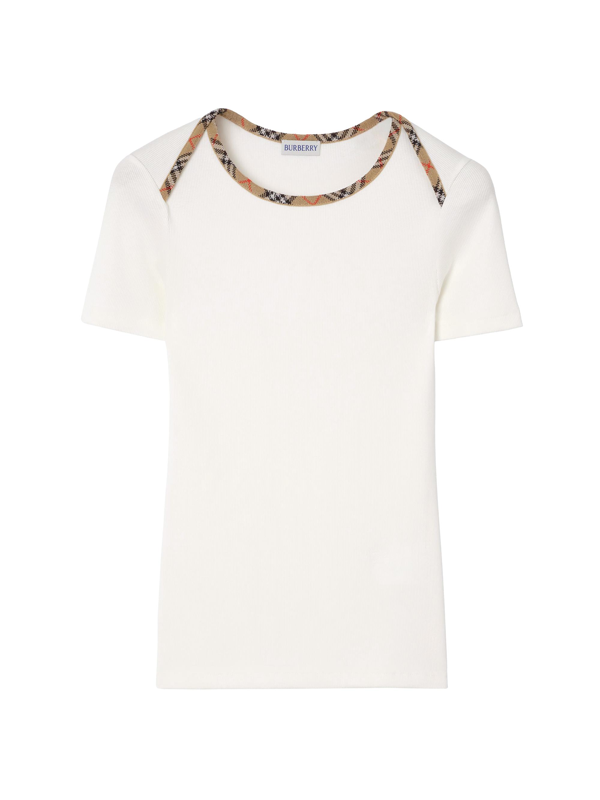 Burberry Women's Check Trim Stretch Cotton T-Shirt - Chalk