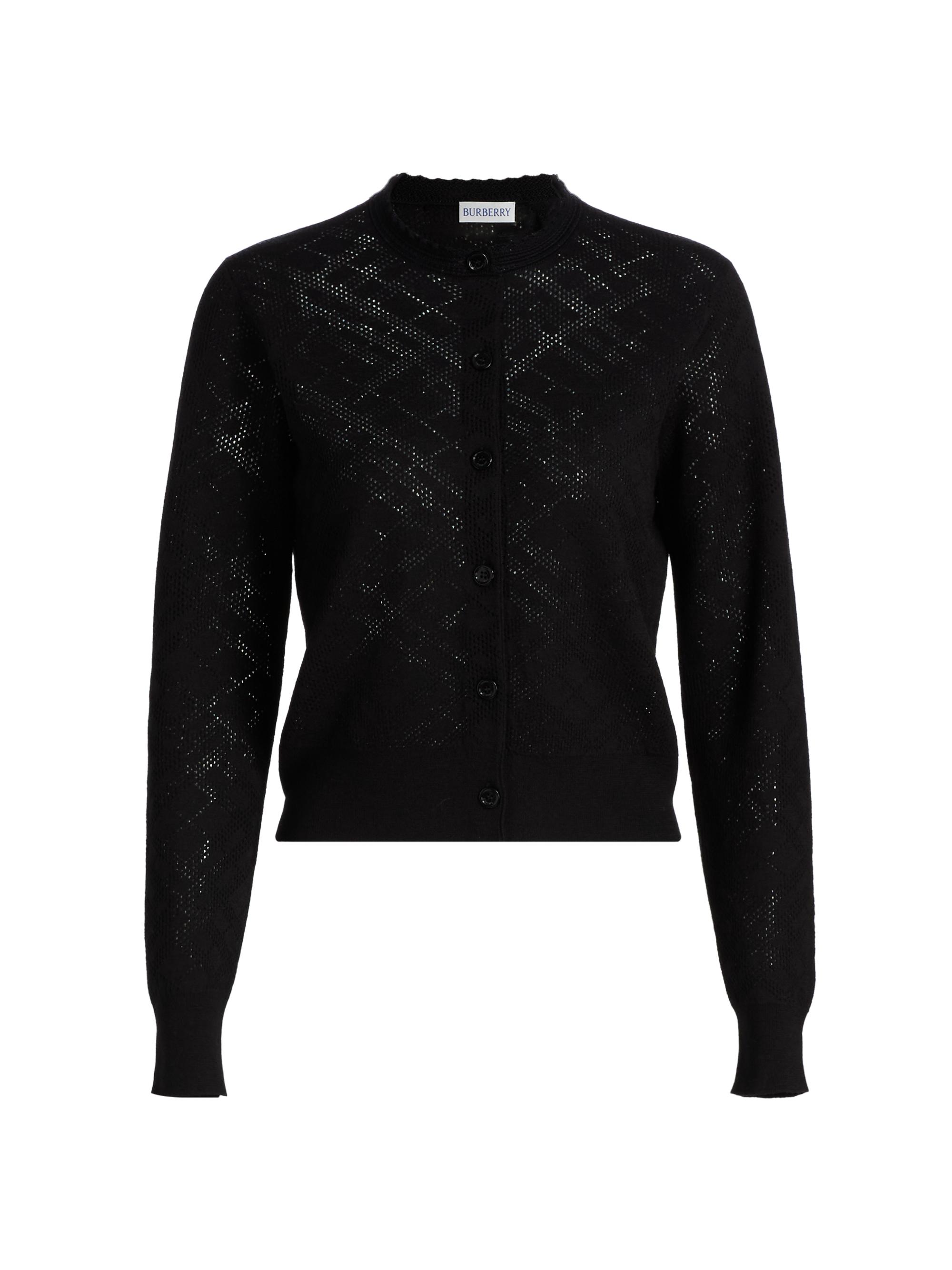 Burberry Gillian Check Stretch Wool-Cashmere Crewneck Sweater