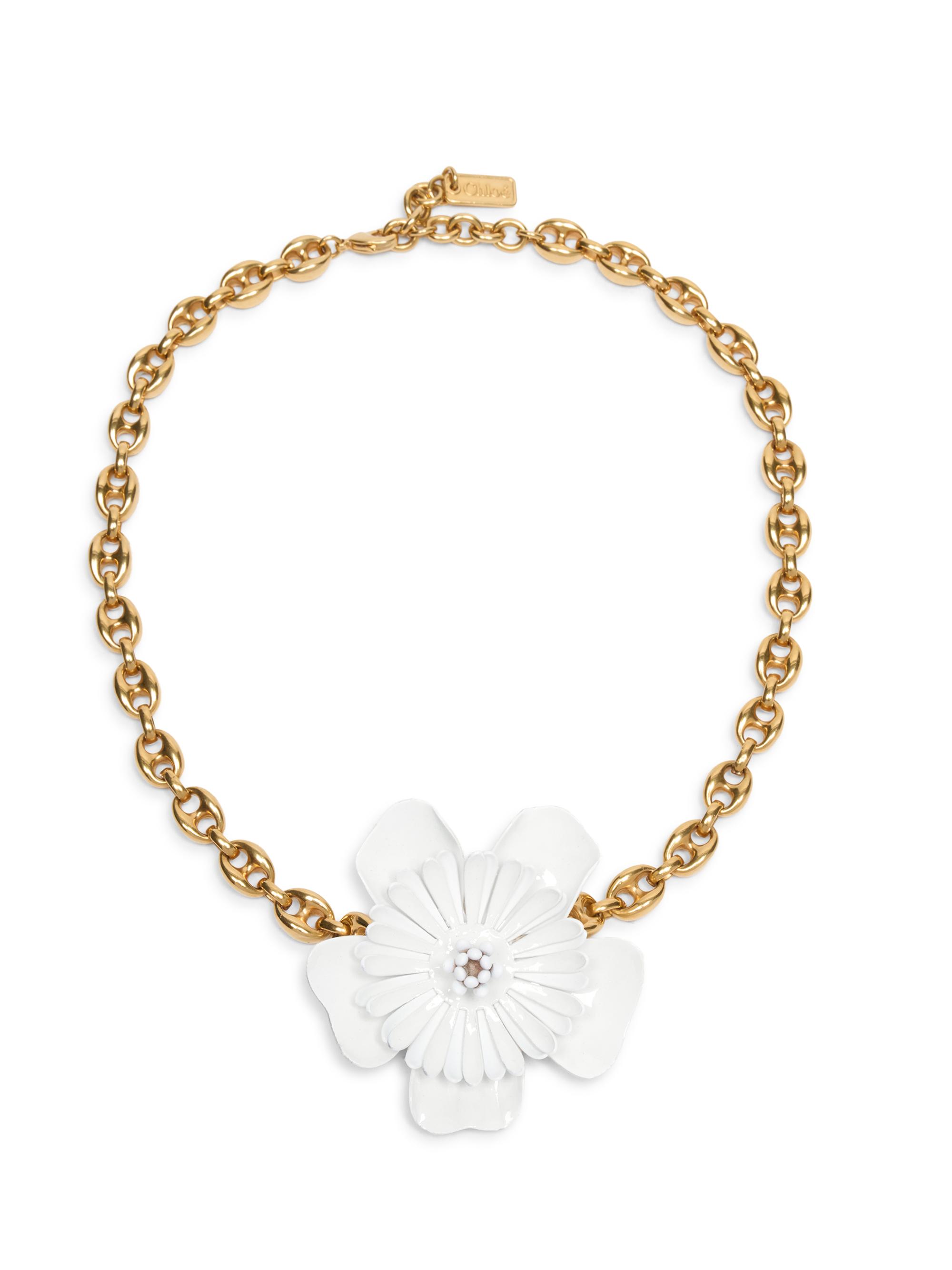 Chloé Women's Goldtone & Lacquer Flower Pendant Necklace - Cloudy White