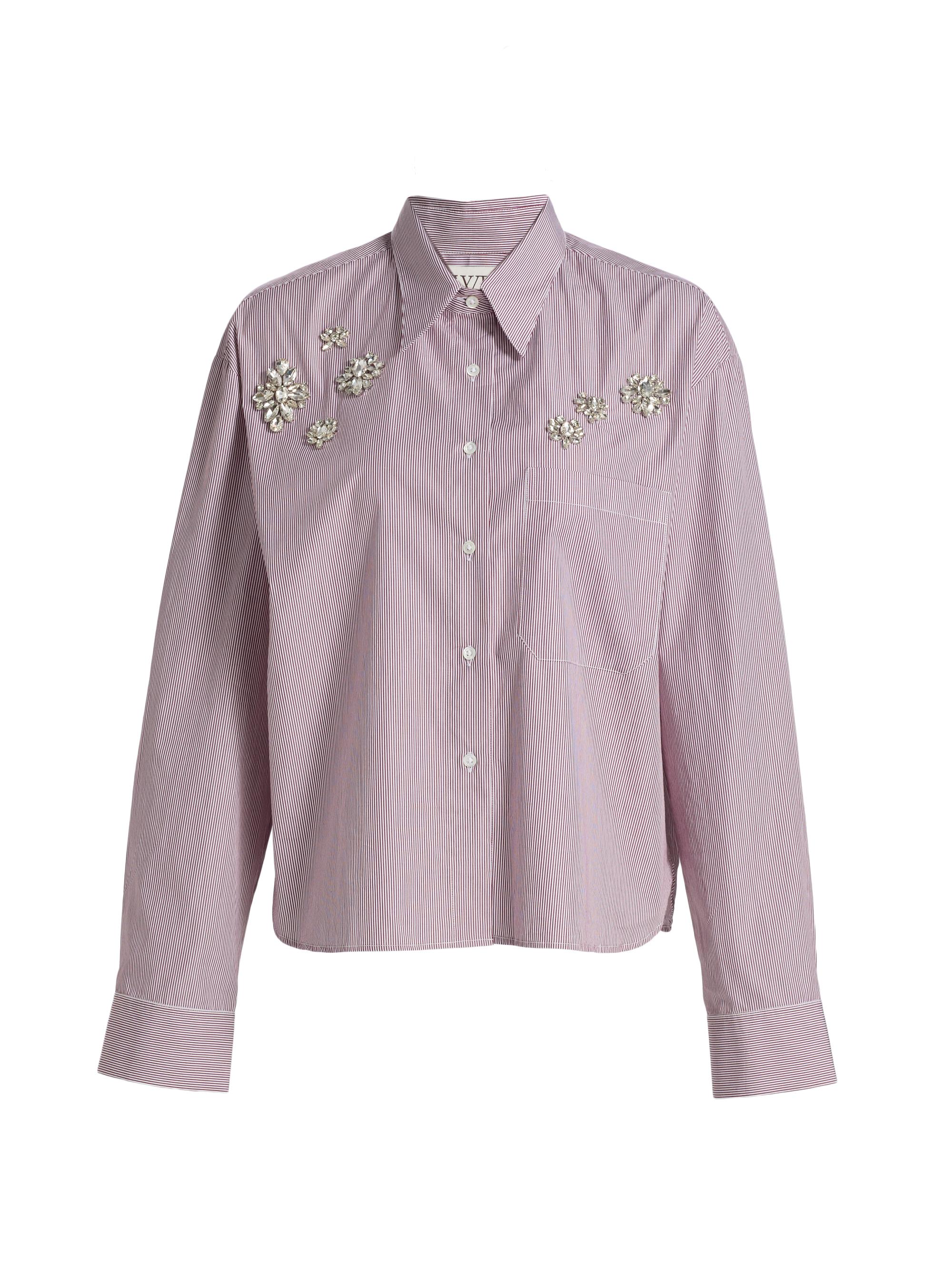 TWP Women's J. D. Crystal-Embellished Pinstripe Relaxed-Fit Shirt - White Wine
