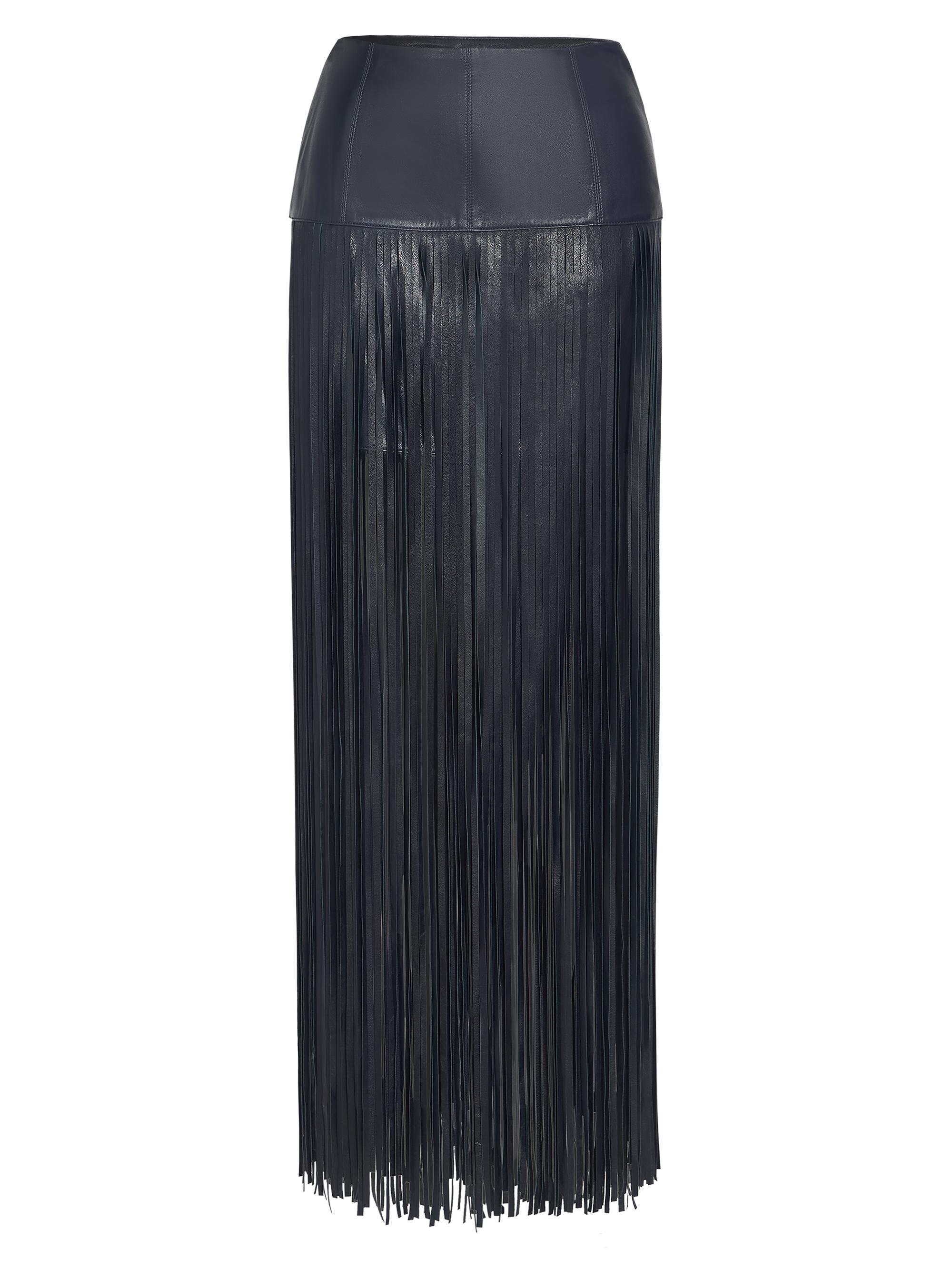 TWP Women's Tangled Up Leather Fringe Maxi Skirt - Midnight