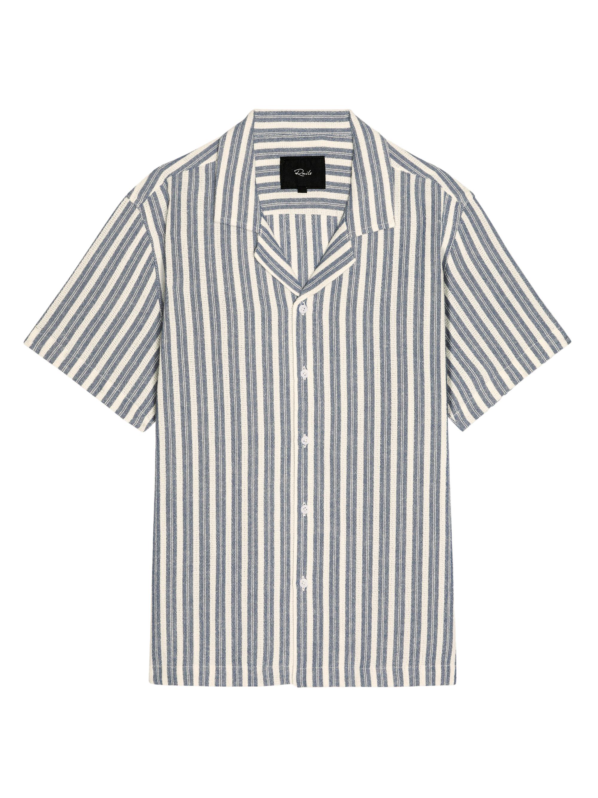 Rails Men's Striped Cotton Camp Shirt - Marine White Stripe